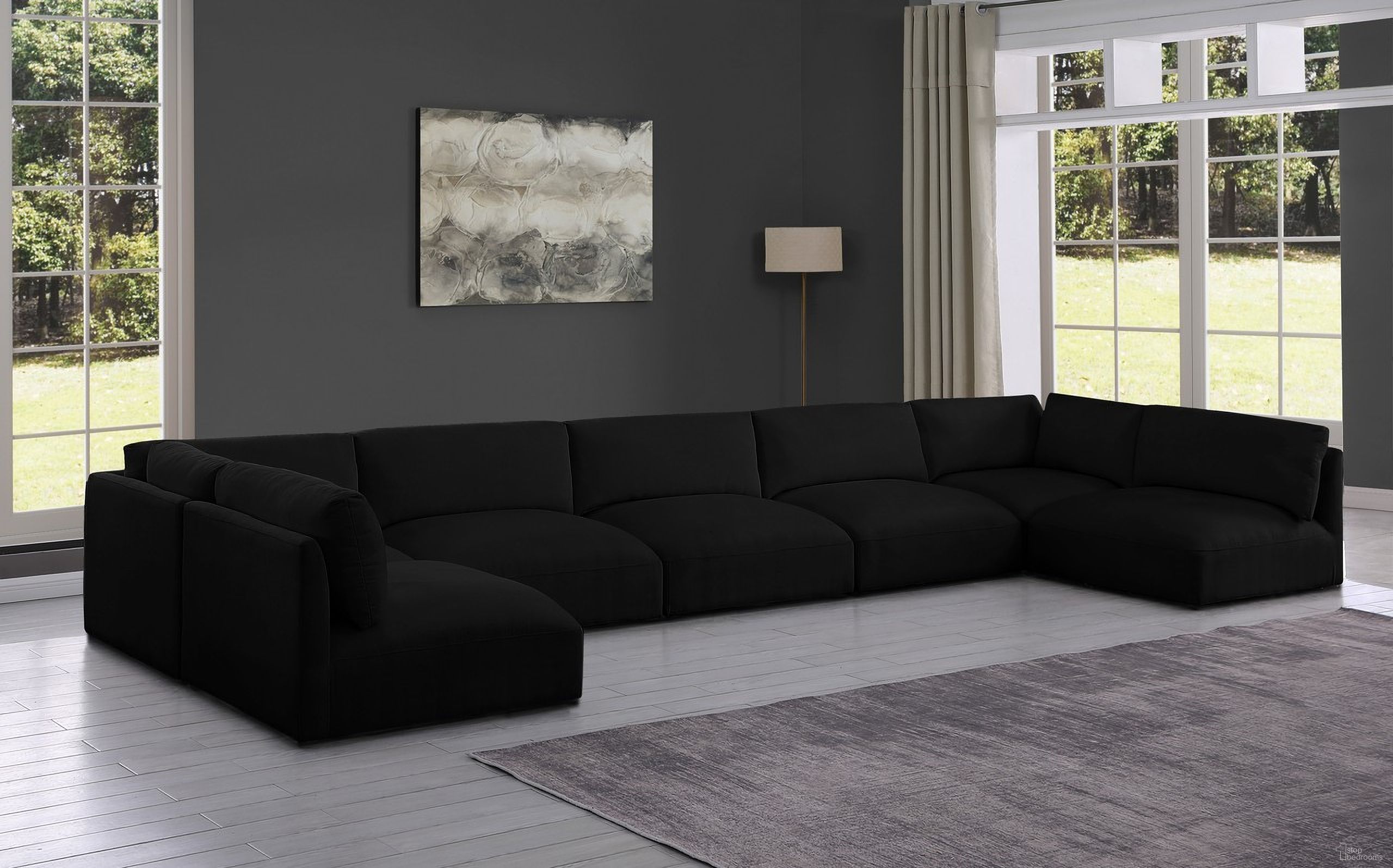 Ease Polyester Fabric 7 Piece Modular Sectional In Black