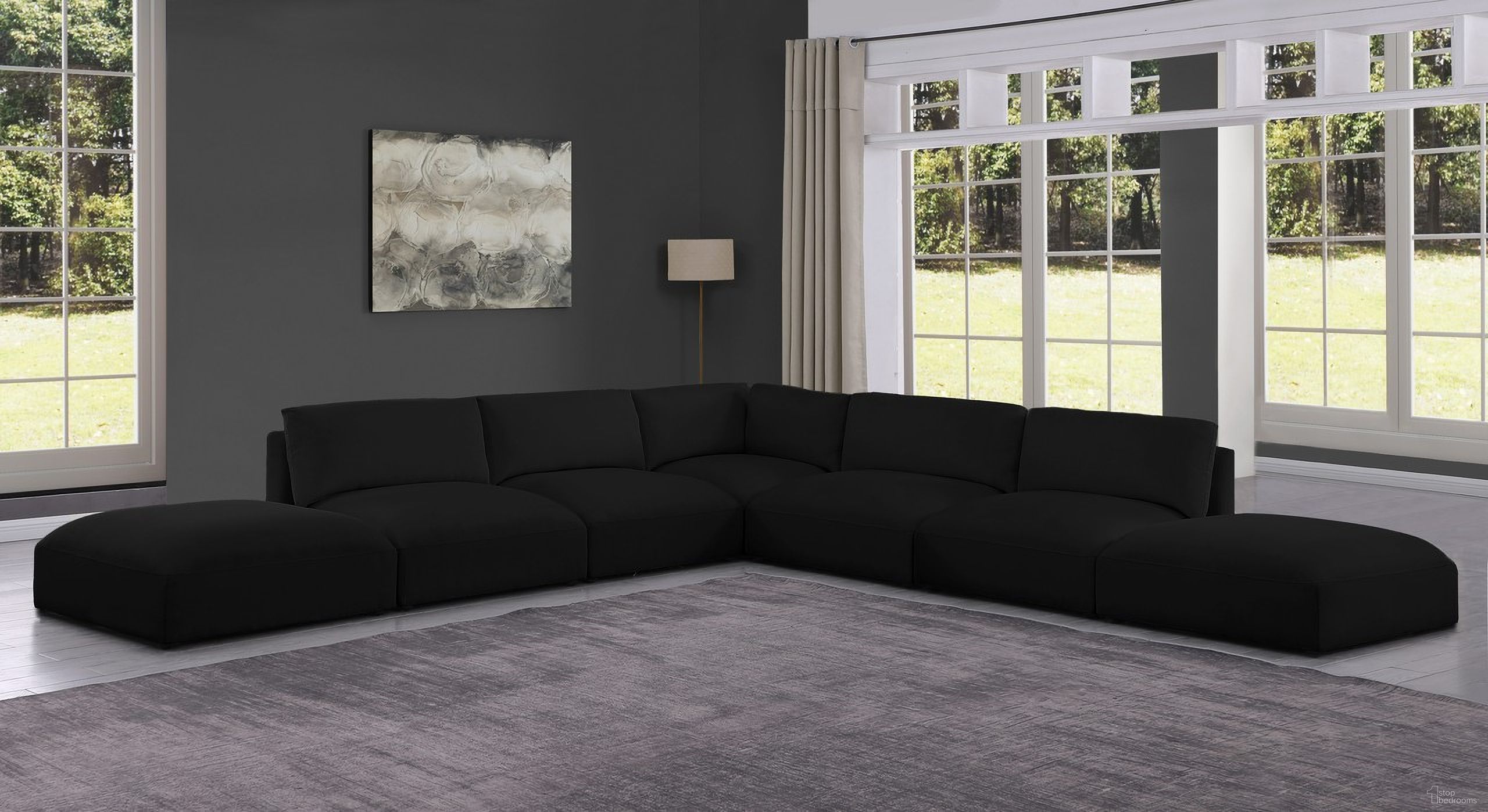 Ease Polyester Fabric 7 Piece Modular Sectional In Black