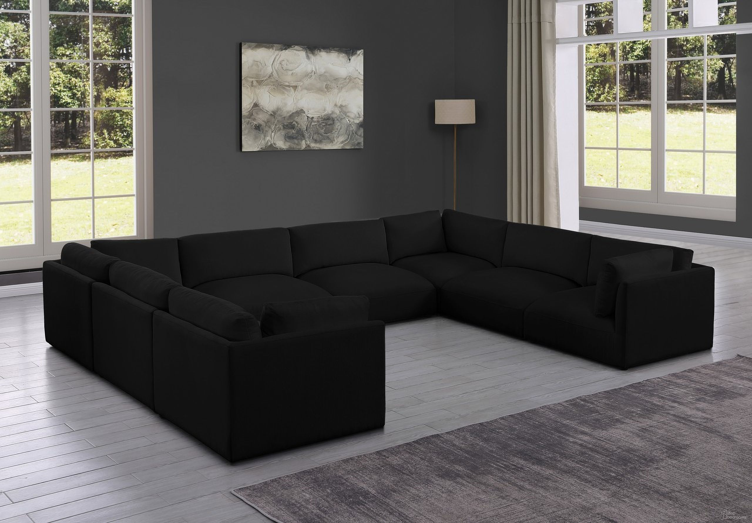 Ease Polyester Fabric 8 Piece Modular Sectional In Black