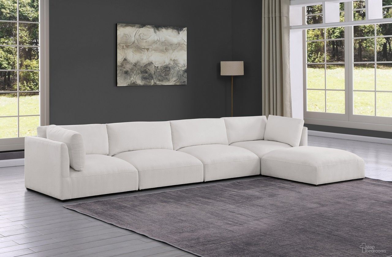 The appearance of Ease Polyester Fabric 5 Piece Modular Sectional In Cream designed by Meridian in the modern / contemporary interior design. This cream piece of furniture  was selected by 1StopBedrooms from Ease Collection to add a touch of cosiness and style into your home. Sku: 696Cream-Armless;696Cream-Armless;696Cream-Corner;696Cream-Corner;696Cream-Ott. Material: Wood. Layout: Modular.