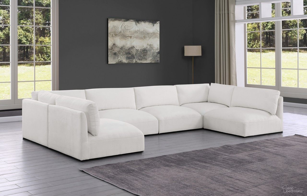 The appearance of Ease Polyester Fabric 6 Piece Modular Sectional In Cream designed by Meridian in the modern / contemporary interior design. This cream piece of furniture  was selected by 1StopBedrooms from Ease Collection to add a touch of cosiness and style into your home. Sku: 696Cream-Armless;696Cream-Armless;696Cream-Armless;696Cream-Armless;696Cream-Corner;696Cream-Corner. Material: Wood. Layout: Modular.