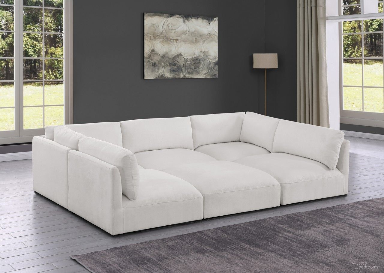 The appearance of Ease Polyester Fabric 6 Piece Modular Sectional In Cream designed by Meridian in the modern / contemporary interior design. This cream piece of furniture  was selected by 1StopBedrooms from Ease Collection to add a touch of cosiness and style into your home. Sku: 696Cream-Armless;696Cream-Armless;696Cream-Armless;696Cream-Corner;696Cream-Corner;696Cream-Ott. Material: Wood. Layout: Modular.