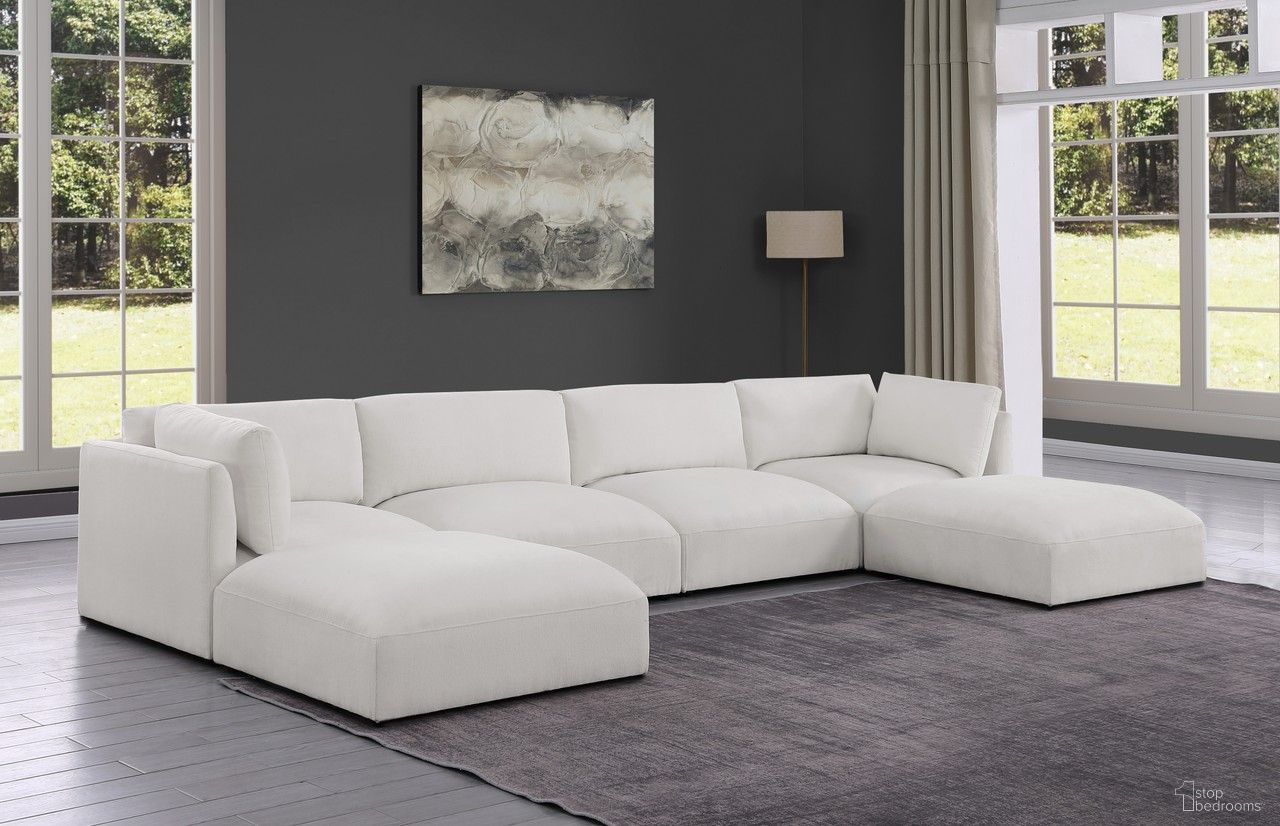 The appearance of Ease Polyester Fabric 6 Piece Modular Sectional In Cream designed by Meridian in the modern / contemporary interior design. This cream piece of furniture  was selected by 1StopBedrooms from Ease Collection to add a touch of cosiness and style into your home. Sku: 696Cream-Armless;696Cream-Armless;696Cream-Corner;696Cream-Corner;696Cream-Ott;696Cream-Ott. Material: Wood. Layout: Modular.