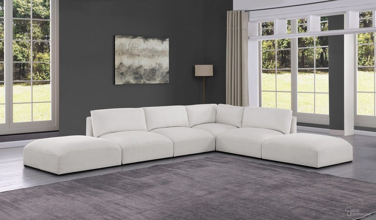 The appearance of Ease Polyester Fabric 6 Piece Modular Sectional In Cream designed by Meridian in the modern / contemporary interior design. This cream piece of furniture  was selected by 1StopBedrooms from Ease Collection to add a touch of cosiness and style into your home. Sku: 696Cream-Armless;696Cream-Armless;696Cream-Armless;696Cream-Corner;696Cream-Ott;696Cream-Ott. Material: Wood. Layout: Modular.