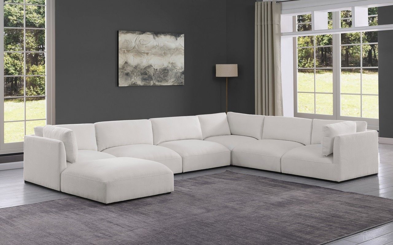 The appearance of Ease Polyester Fabric 7 Piece Modular Sectional In Cream designed by Meridian in the modern / contemporary interior design. This cream piece of furniture  was selected by 1StopBedrooms from Ease Collection to add a touch of cosiness and style into your home. Sku: 696Cream-Armless;696Cream-Armless;696Cream-Armless;696Cream-Corner;696Cream-Corner;696Cream-Corner;696Cream-Ott. Material: Wood. Layout: Modular.