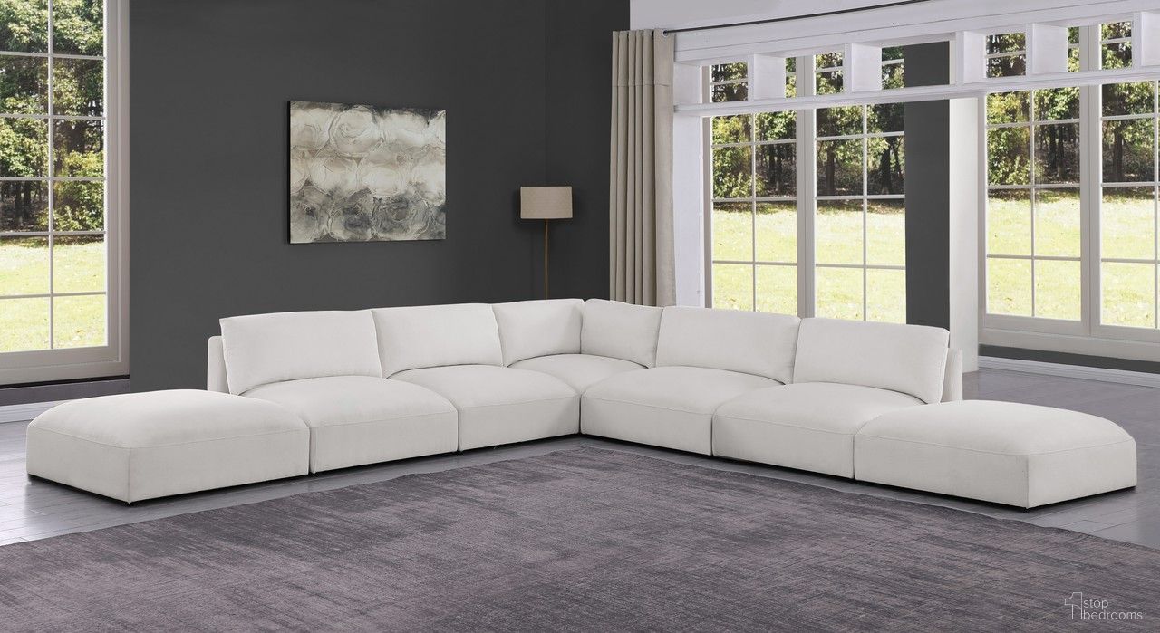 The appearance of Ease Polyester Fabric 7 Piece Modular Sectional In Cream designed by Meridian in the modern / contemporary interior design. This cream piece of furniture  was selected by 1StopBedrooms from Ease Collection to add a touch of cosiness and style into your home. Sku: 696Cream-Armless;696Cream-Armless;696Cream-Armless;696Cream-Armless;696Cream-Corner;696Cream-Ott;696Cream-Ott. Material: Wood. Layout: Modular.