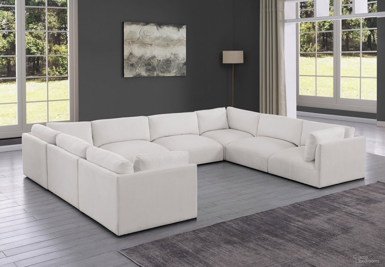 The appearance of Ease Polyester Fabric 8 Piece Modular Sectional In Cream designed by Meridian in the modern / contemporary interior design. This cream piece of furniture  was selected by 1StopBedrooms from Ease Collection to add a touch of cosiness and style into your home. Sku: 696Cream-Armless;696Cream-Armless;696Cream-Armless;696Cream-Armless;696Cream-Corner;696Cream-Corner;696Cream-Corner;696Cream-Corner. Material: Wood. Layout: Modular.