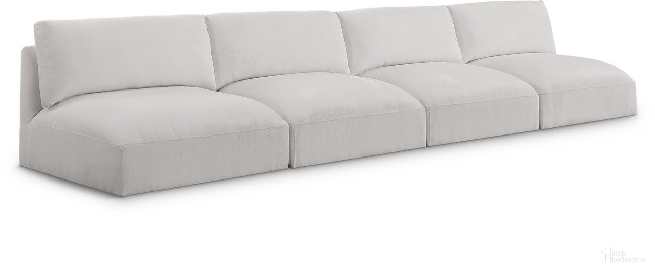 The appearance of Ease Polyester Fabric 4 Piece Modular Sofa In Cream designed by Meridian in the modern / contemporary interior design. This cream piece of furniture  was selected by 1StopBedrooms from Ease Collection to add a touch of cosiness and style into your home. Sku: 696Cream-Armless;696Cream-Armless;696Cream-Armless;696Cream-Armless. Material: Wood.