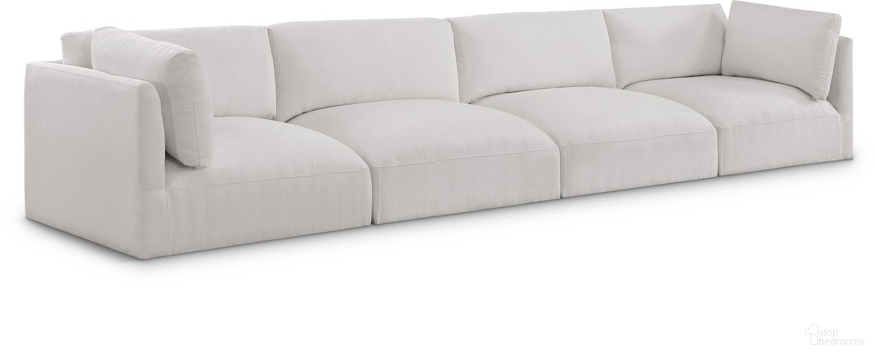 The appearance of Ease Polyester Fabric 4 Piece Modular Sofa In Cream designed by Meridian in the modern / contemporary interior design. This cream piece of furniture  was selected by 1StopBedrooms from Ease Collection to add a touch of cosiness and style into your home. Sku: 696Cream-Armless;696Cream-Armless;696Cream-Corner;696Cream-Corner. Material: Wood.