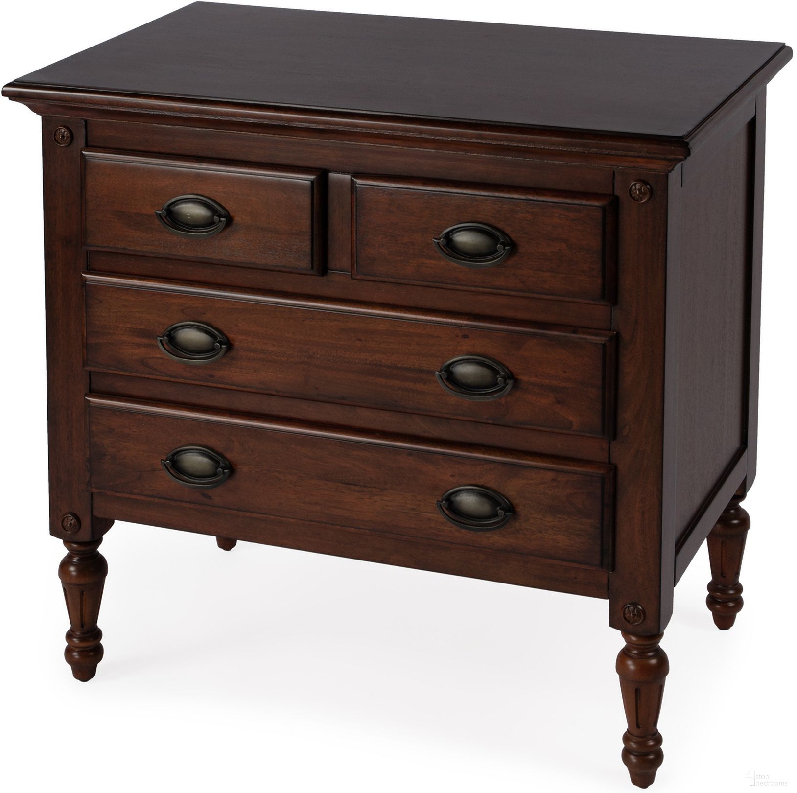 The appearance of Easterbrook 4 Drawer Chest In Dark Brown designed by Butler Specialty Company in the traditional interior design. This dark brown piece of furniture was selected by 1StopBedrooms from Easterbrook Collection to add a touch of cosiness and style into your home. Sku: 9306024. Material: Wood.