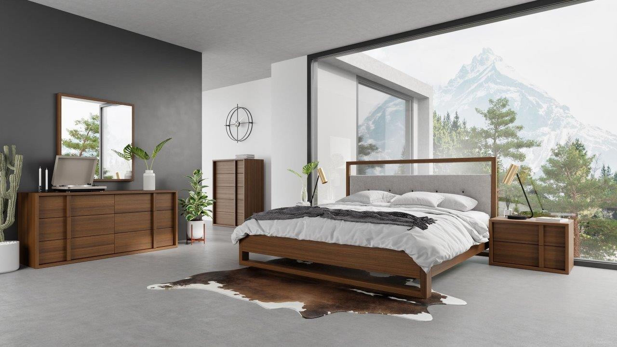 Eastern King Nova Domus Falcor Modern Grey Fabric And Walnut Veneer Bed
