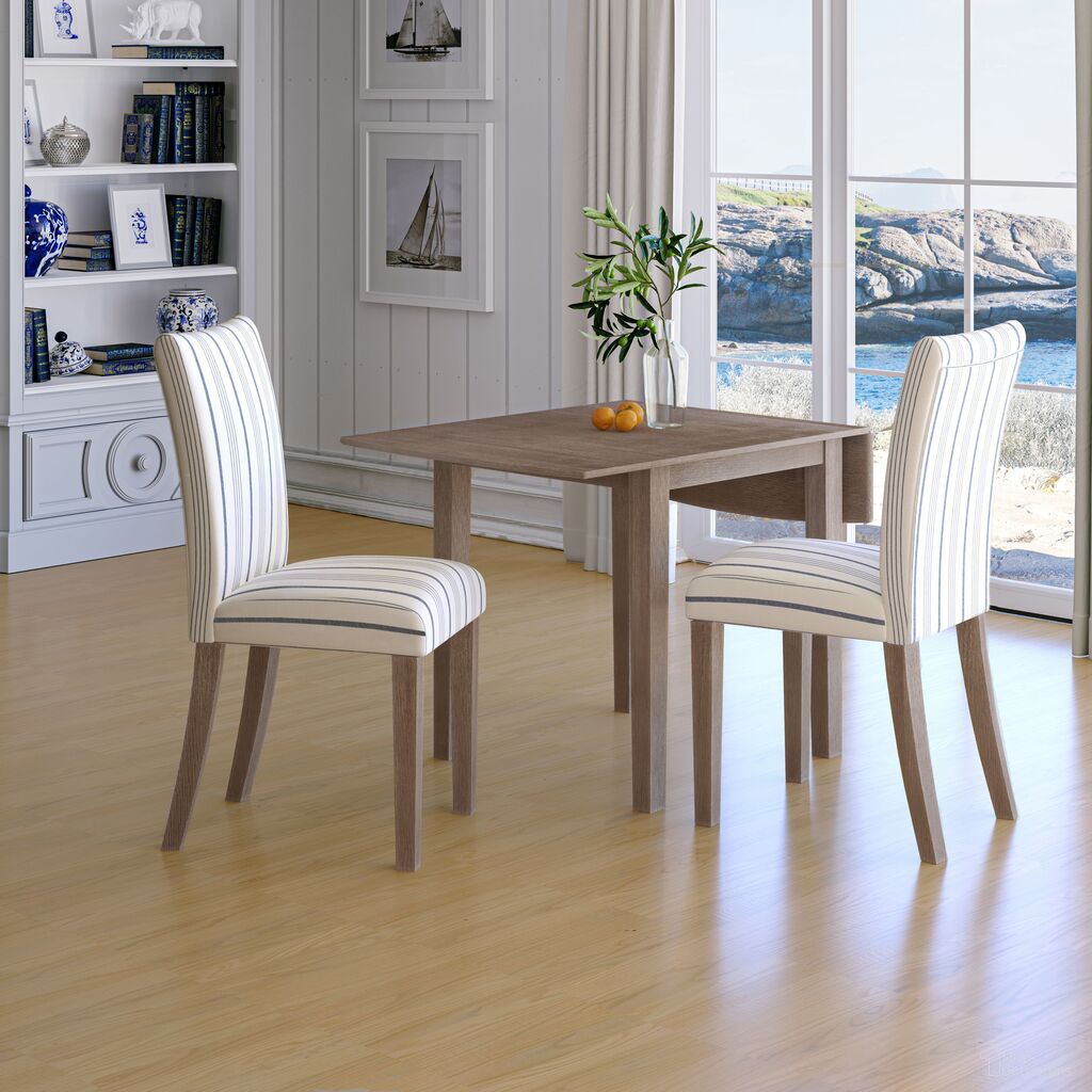 The appearance of Eastern Tides 3 Piece Upholstered Dining Set In Blue Stripe designed by Jofran in the traditional interior design. This blue stripe piece of furniture was selected by 1StopBedrooms from Eastern Tides Collection to add a touch of cosiness and style into your home. Sku: 2148-30;2148-392KD. Material: Acacia.