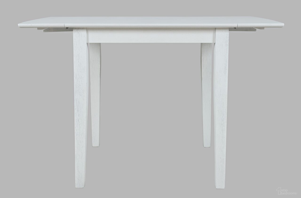 The appearance of Eastern Tides Drop Leaf Dining Table In Brushed White designed by Jofran in the traditional interior design. This brushed white piece of furniture was selected by 1StopBedrooms from Eastern Tides Collection to add a touch of cosiness and style into your home. Sku: 2146-30. Table Base Style: Legs. Table Top Shape: Square. Size: 30" x 48". Material: Acacia.