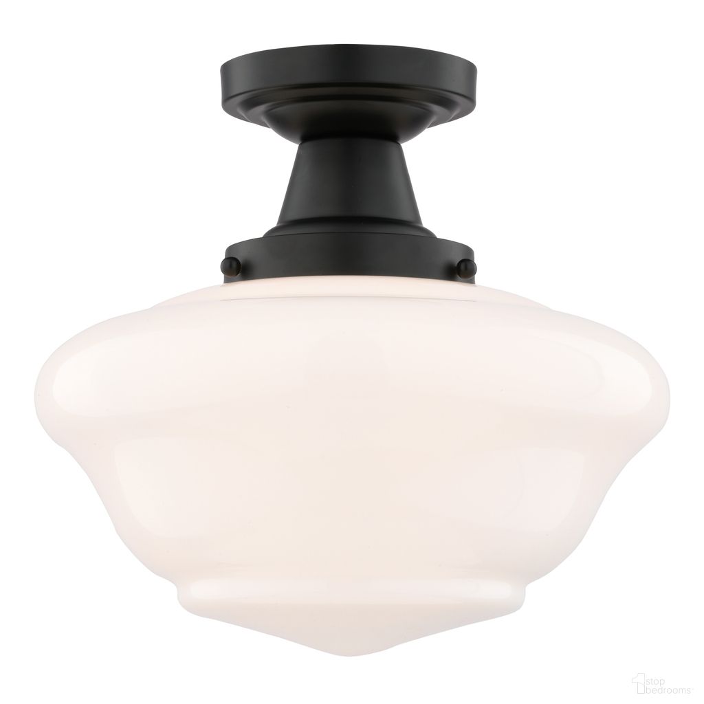 The appearance of Eastgate 12 Inch Semi-Flush Mount Ceiling Light In Matte Black designed by Vaxcel in the traditional interior design. This matte black piece of furniture  was selected by 1StopBedrooms from Eastgate Collection to add a touch of cosiness and style into your home. Sku: C0350. Material: Steel.