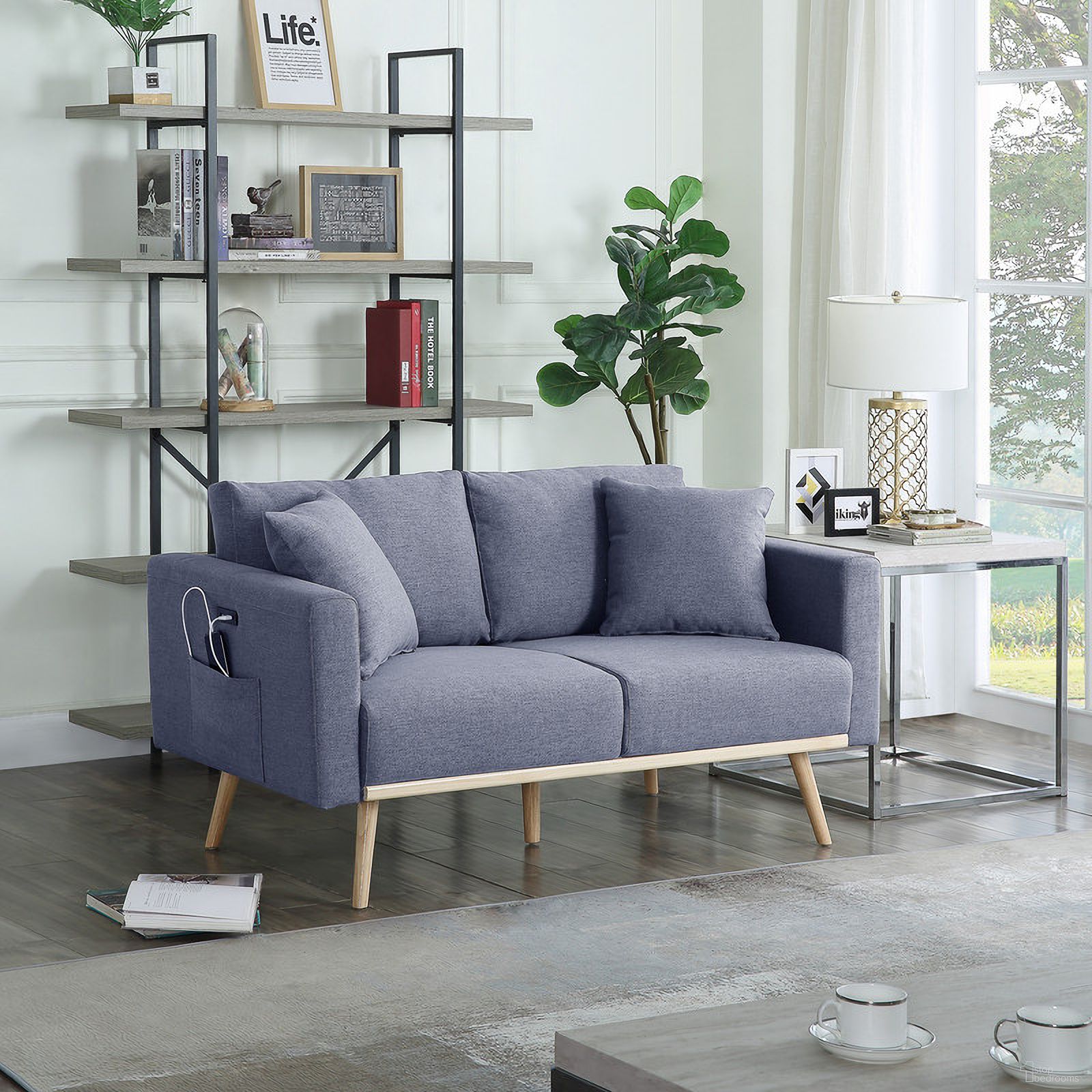 The appearance of Easton Dark Gray Linen Fabric Loveseat With Usb Charging Ports Pockets And Pillows designed by Lilola Home in the transitional interior design. This dark gray piece of furniture was selected by 1StopBedrooms from Easton Collection to add a touch of cosiness and style into your home. Sku: 81370-L. Material: Fabric.