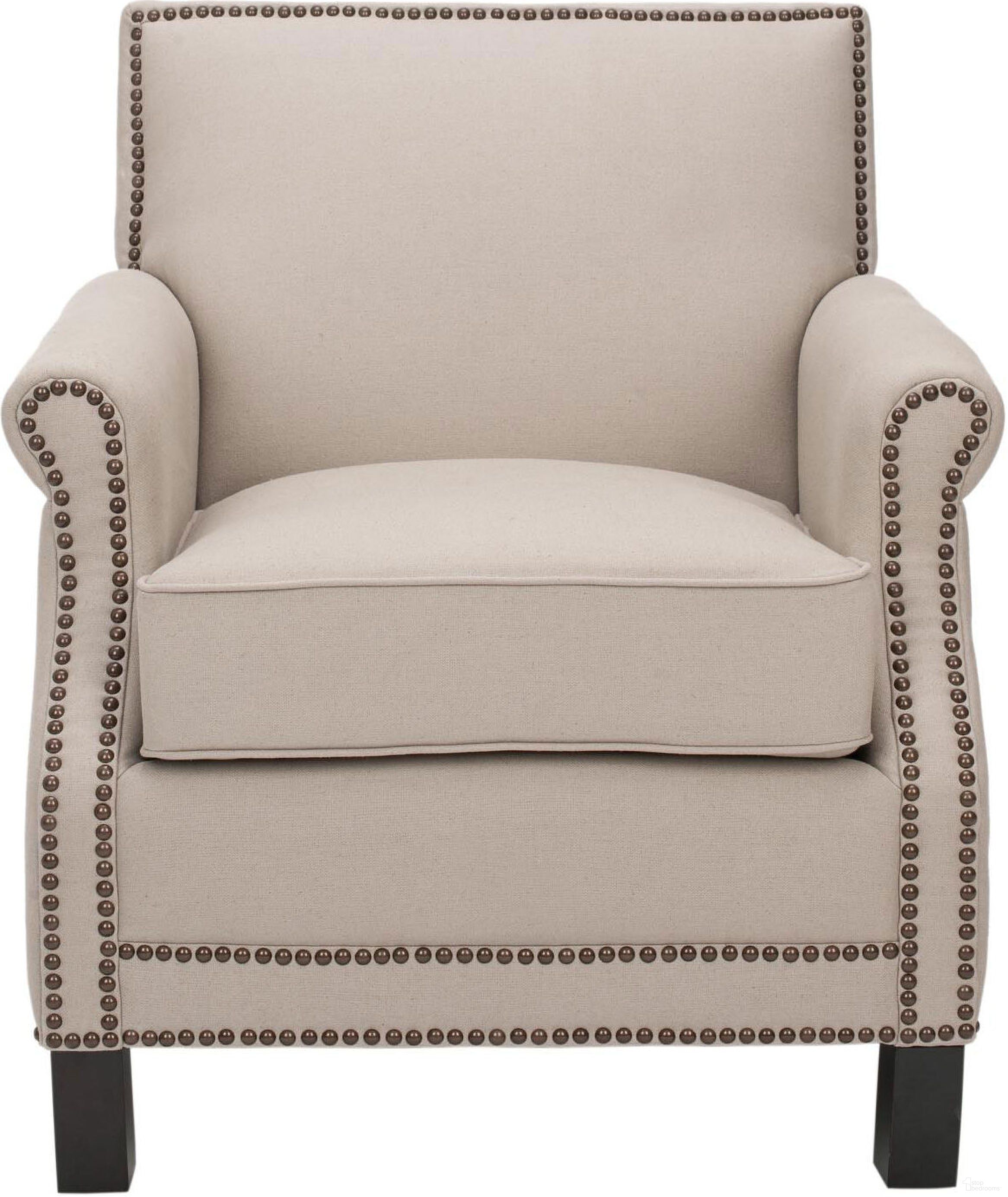 The appearance of Easton Taupe and Java Club Chair with Brass Nailhead Detail designed by Safavieh in the country / farmhouse interior design. This taupe piece of furniture  was selected by 1StopBedrooms from Easton Collection to add a touch of cosiness and style into your home. Sku: MCR4572B. Material: Stainless Steel.