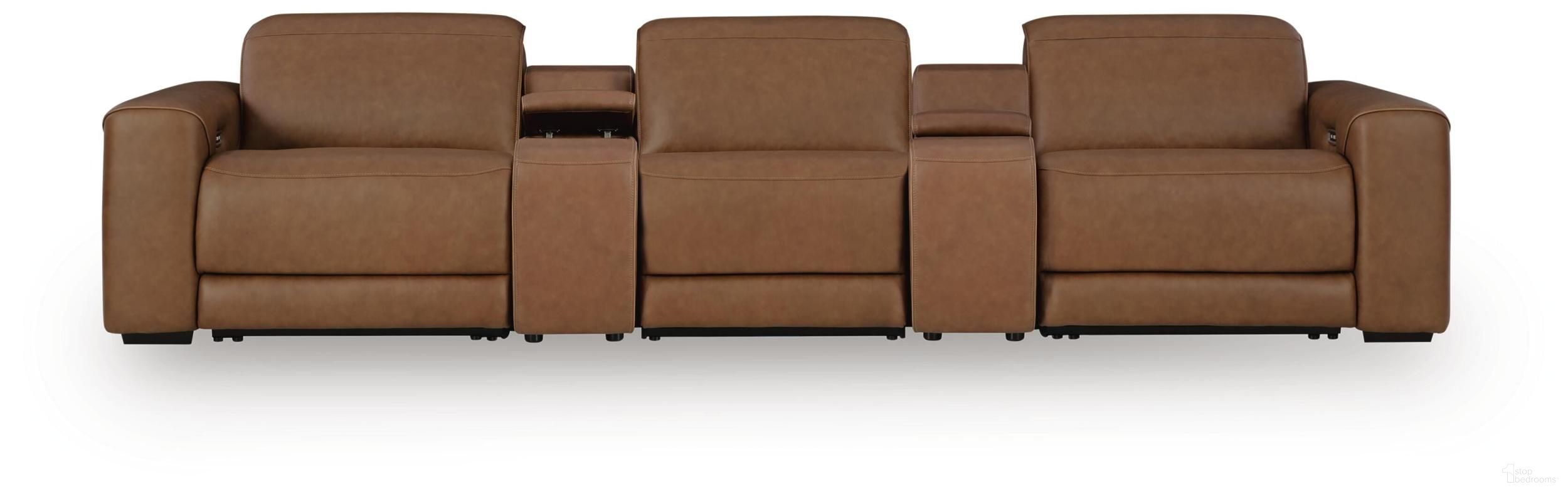 EasyMoney 5-Piece Power Reclining Sectional Sofa with Console In Caramel