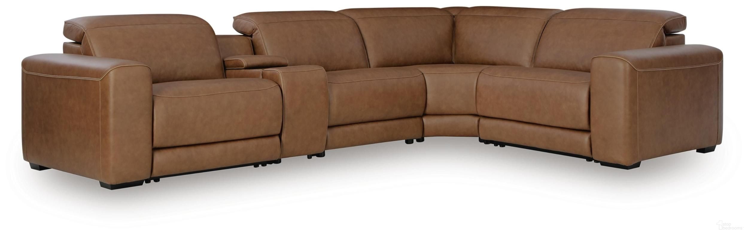 EasyMoney 5-Piece Power Reclining Sectional with Console In Caramel