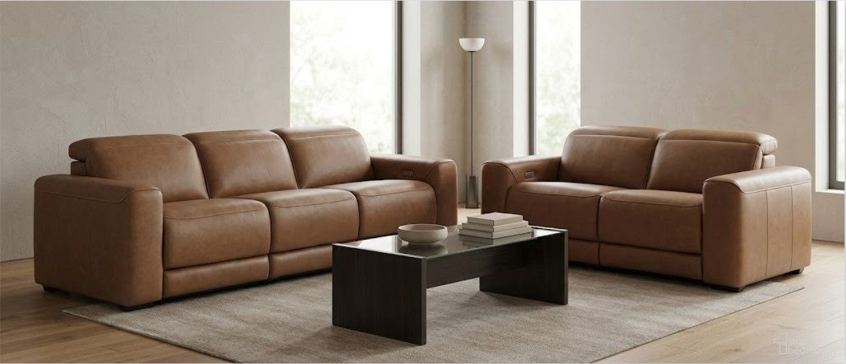 EasyMoney Power Reclining Sectional Living Room Set In Caramel