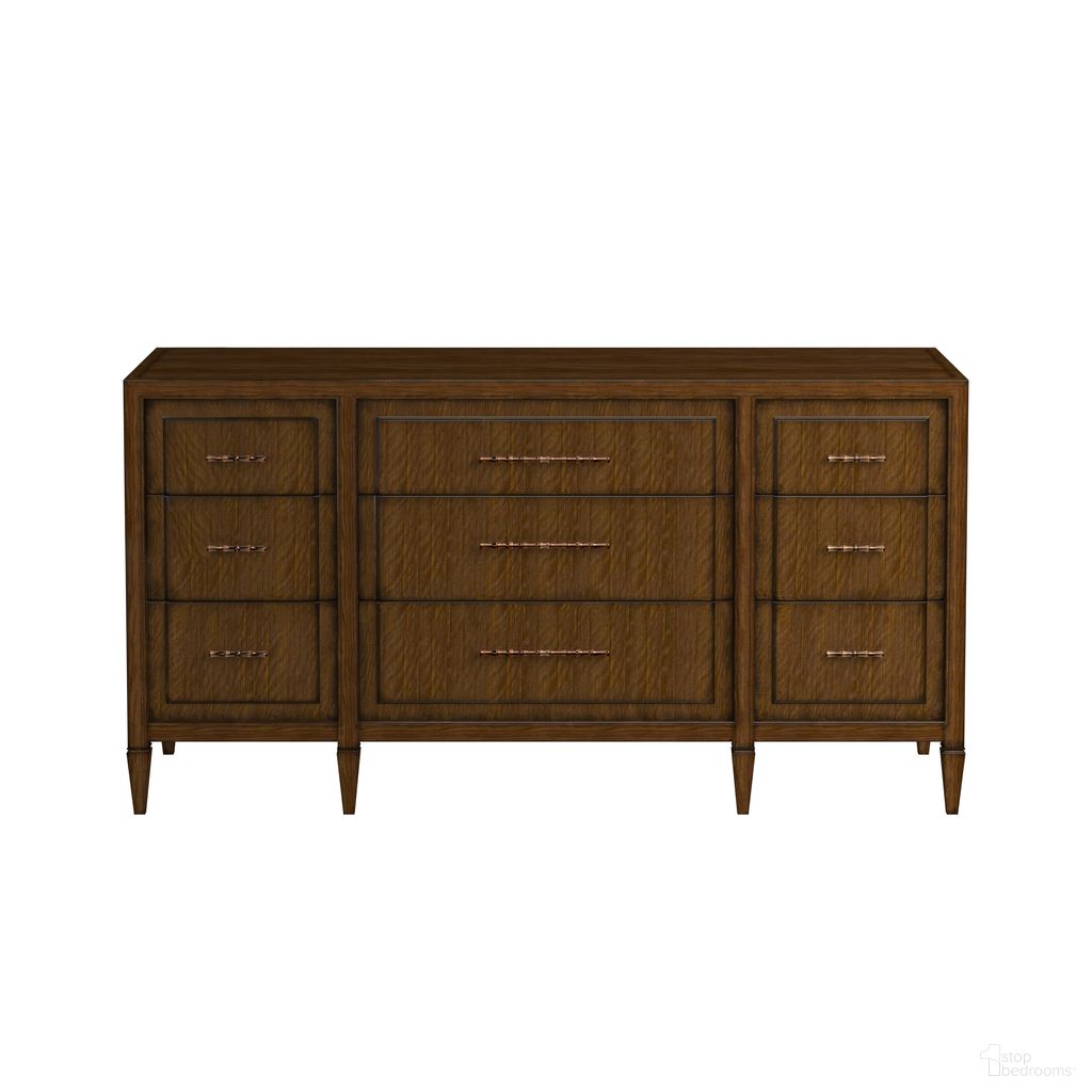 The appearance of Eave 9 Drawer Dresser In Hazelnut designed by A.R.T. in the traditional interior design. This hazelnut piece of furniture was selected by 1StopBedrooms from Eave Collection to add a touch of cosiness and style into your home. Sku: 336131-1860. Material: Wood.