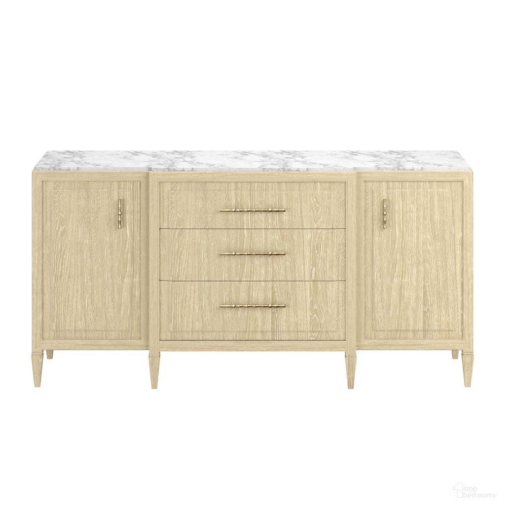 The appearance of Eave Credenza with Stone Top In Sundrenched Oak and Natural Oak designed by A.R.T. in the traditional interior design. This sundrenched oak/natural oak piece of furniture  was selected by 1StopBedrooms from Eave Collection to add a touch of cosiness and style into your home. Sku: 436252-1825. Material: Parawood.