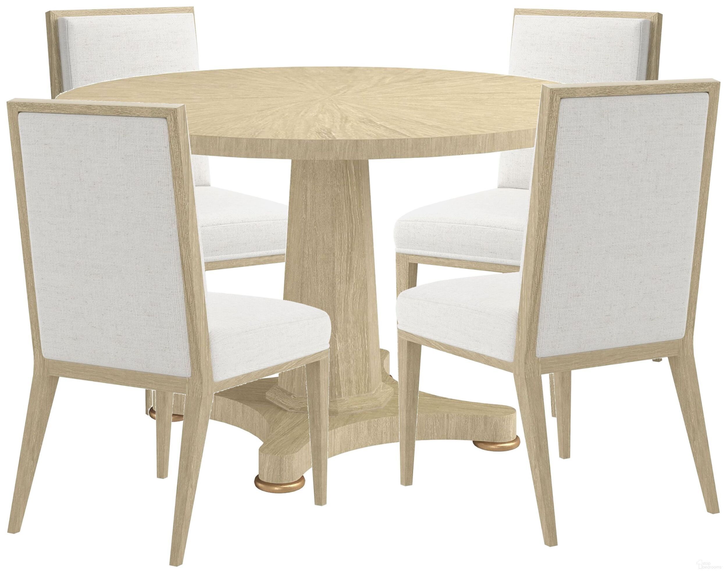 The appearance of Eave Round Dining Room Set In Sundrenched Oak and Natural Oak designed by A.R.T. in the traditional interior design. This sundrenched oak/natural oak piece of furniture  was selected by 1StopBedrooms from Eave Collection to add a touch of cosiness and style into your home. Sku: 436225-1825BS;436225-1825TP;436206-1825. Table Top Shape: Round. Size: 23". Material: Oak Veneer.