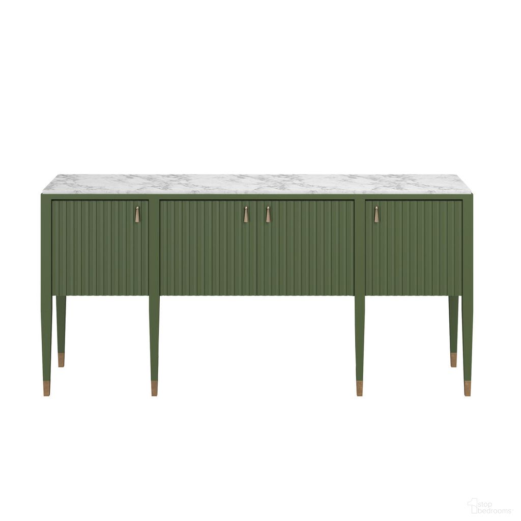 The appearance of Eave Stone Top Sideboard In Sage Green designed by A.R.T. in the traditional interior design. This sage green piece of furniture  was selected by 1StopBedrooms from Eave Collection to add a touch of cosiness and style into your home. Sku: 436251-1865. Material: Parawood.