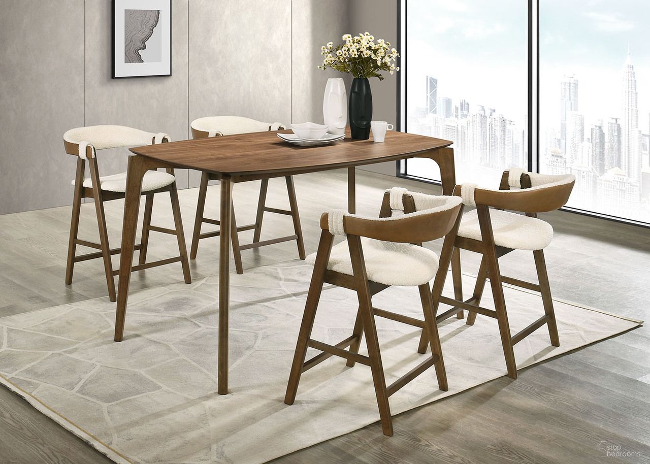 The appearance of Ebikon 35 Inch Wide Counter Height Table In Walnut designed by Furniture of America in the modern / contemporary interior design. This walnut piece of furniture  was selected by 1StopBedrooms from Ebikon Collection to add a touch of cosiness and style into your home. Sku: FM3211WN-PT-35W. Table Base Style: Legs. Table Top Shape: Rectangular. Size: 35" x 59". Material: Boucle.
