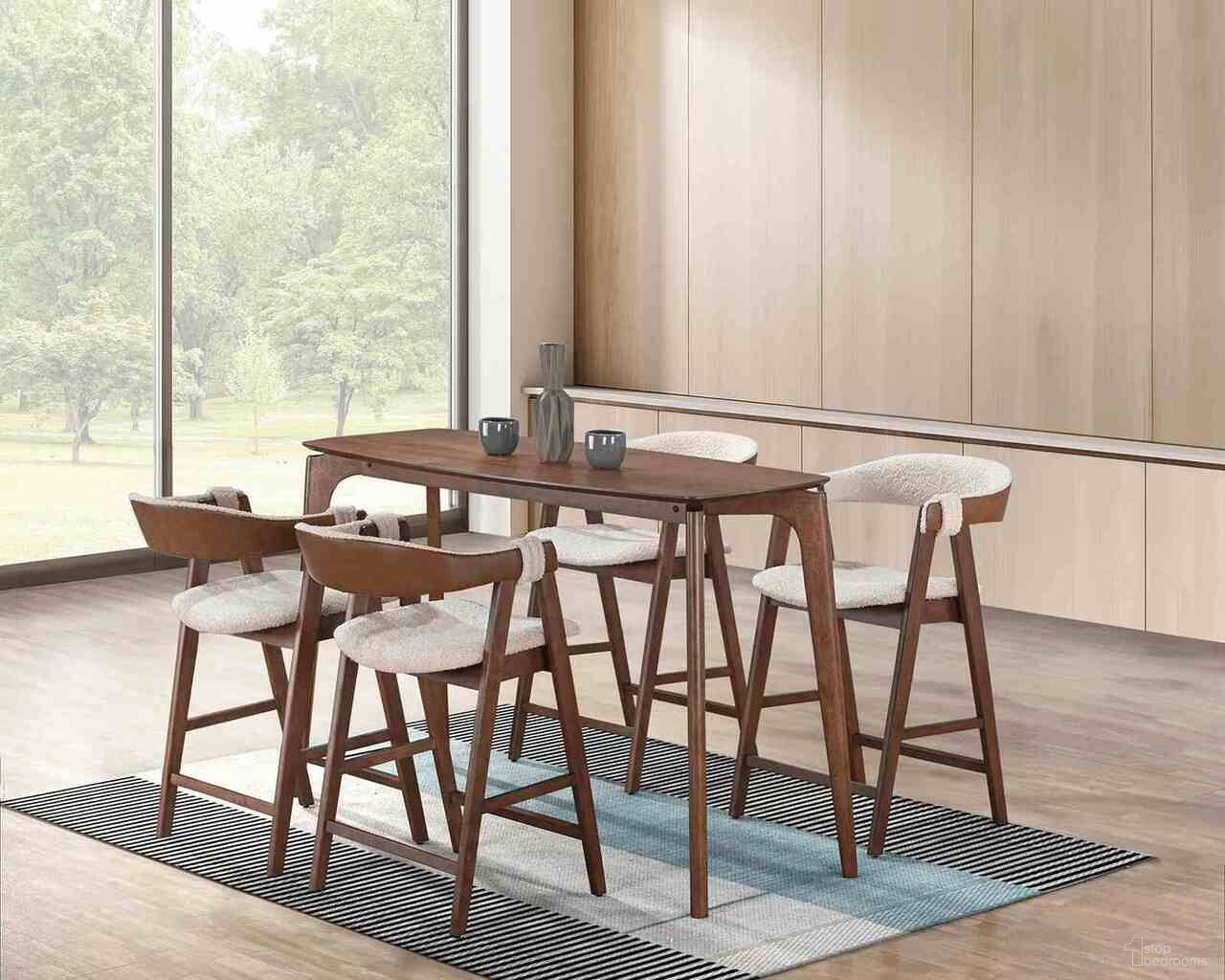 The appearance of Ebikon Counter Height Table In Walnut designed by Furniture of America in the modern / contemporary interior design. This walnut piece of furniture  was selected by 1StopBedrooms from Ebikon Collection to add a touch of cosiness and style into your home. Sku: FM3211WN-PT. Table Base Style: Legs. Table Top Shape: Rectangular. Material: Solid Wood. Size: 21" x 59".