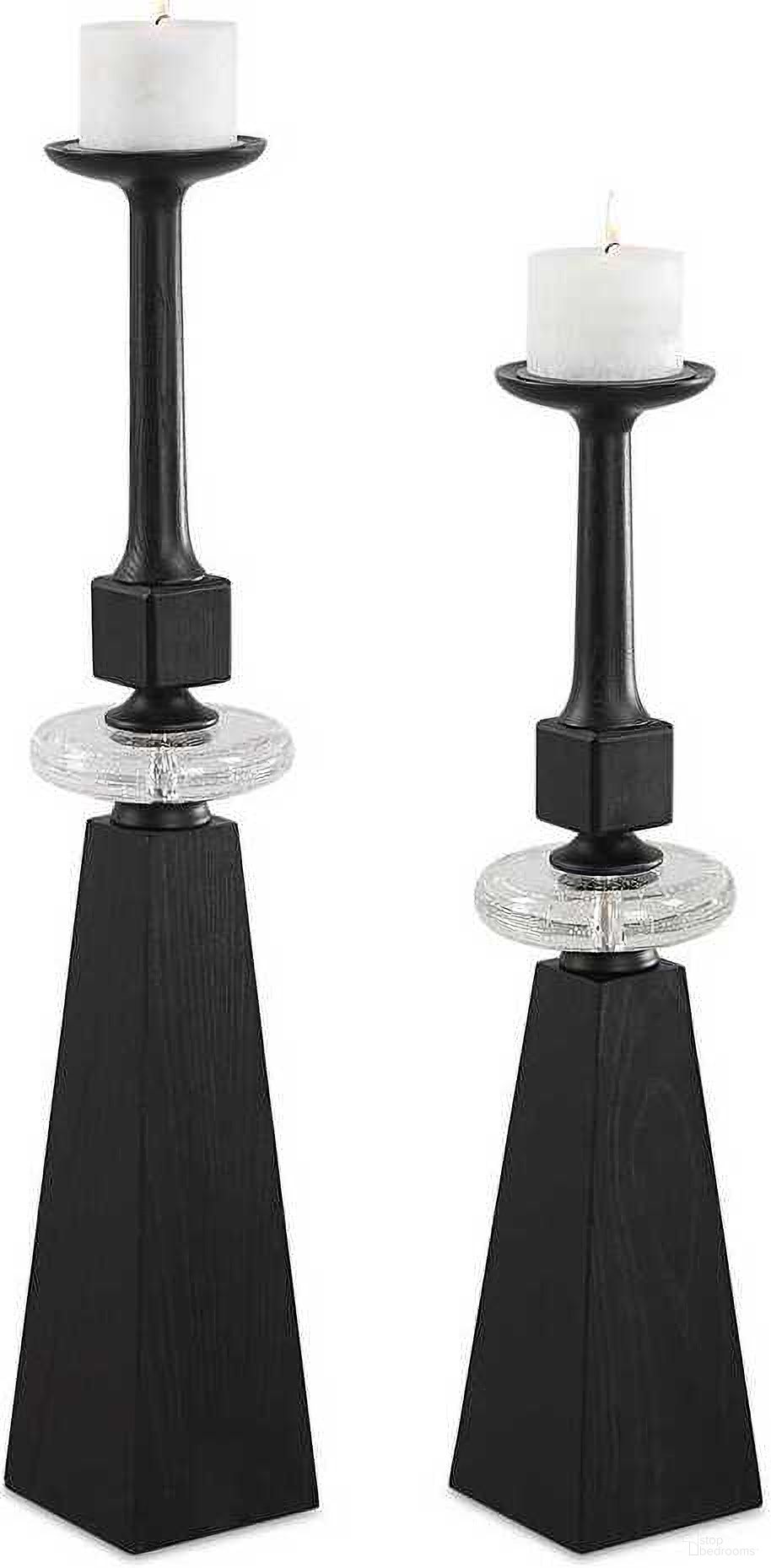 Ebon Glow Floor Candleholders Set of 2 In Black