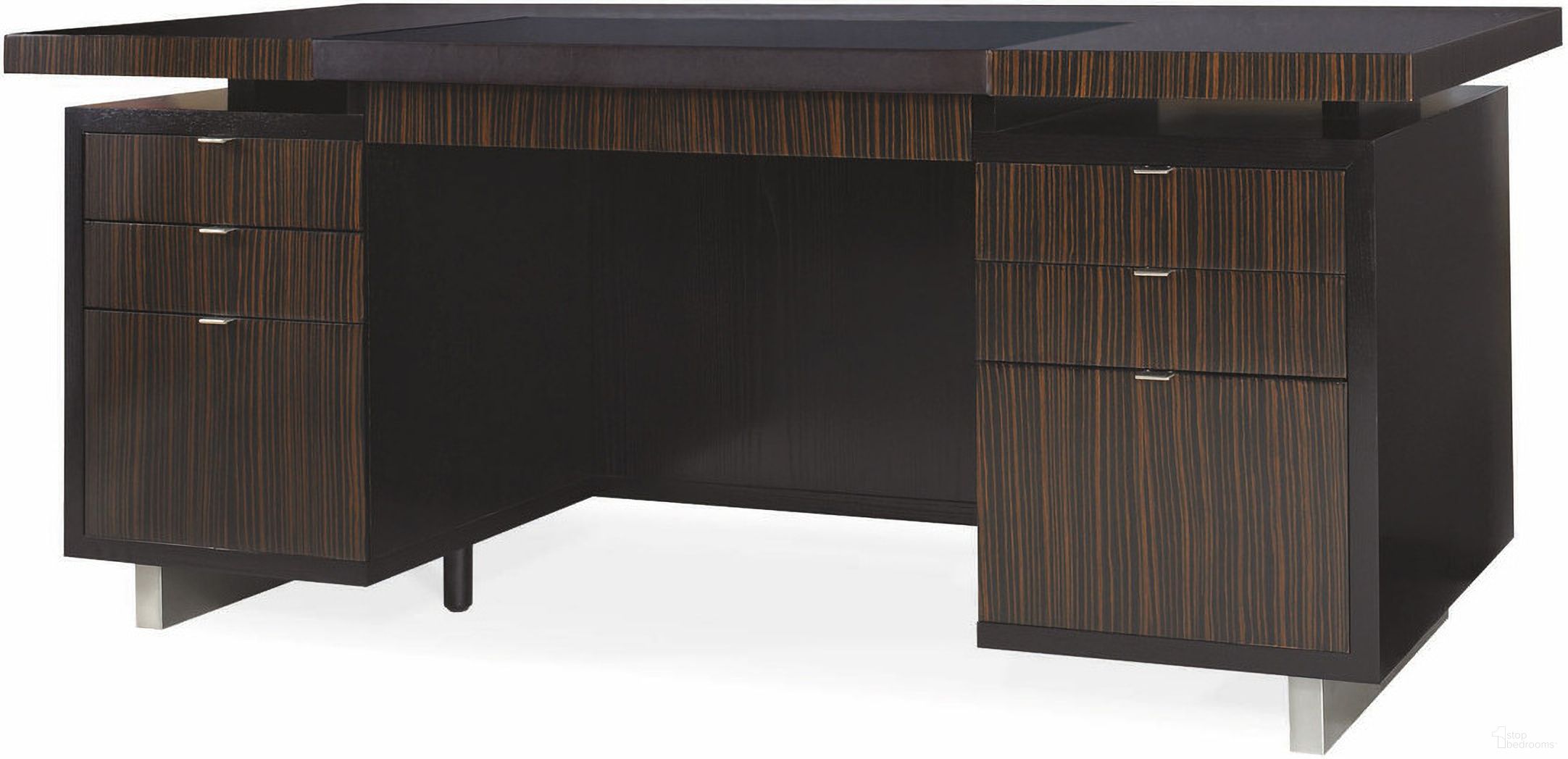The appearance of Ebony Desk - Leather Top In Black designed by Century Furniture in the modern / contemporary interior design. This black piece of furniture  was selected by 1StopBedrooms from Century Office Collection to add a touch of cosiness and style into your home. Sku: N3E-701-1. Material: Metal.