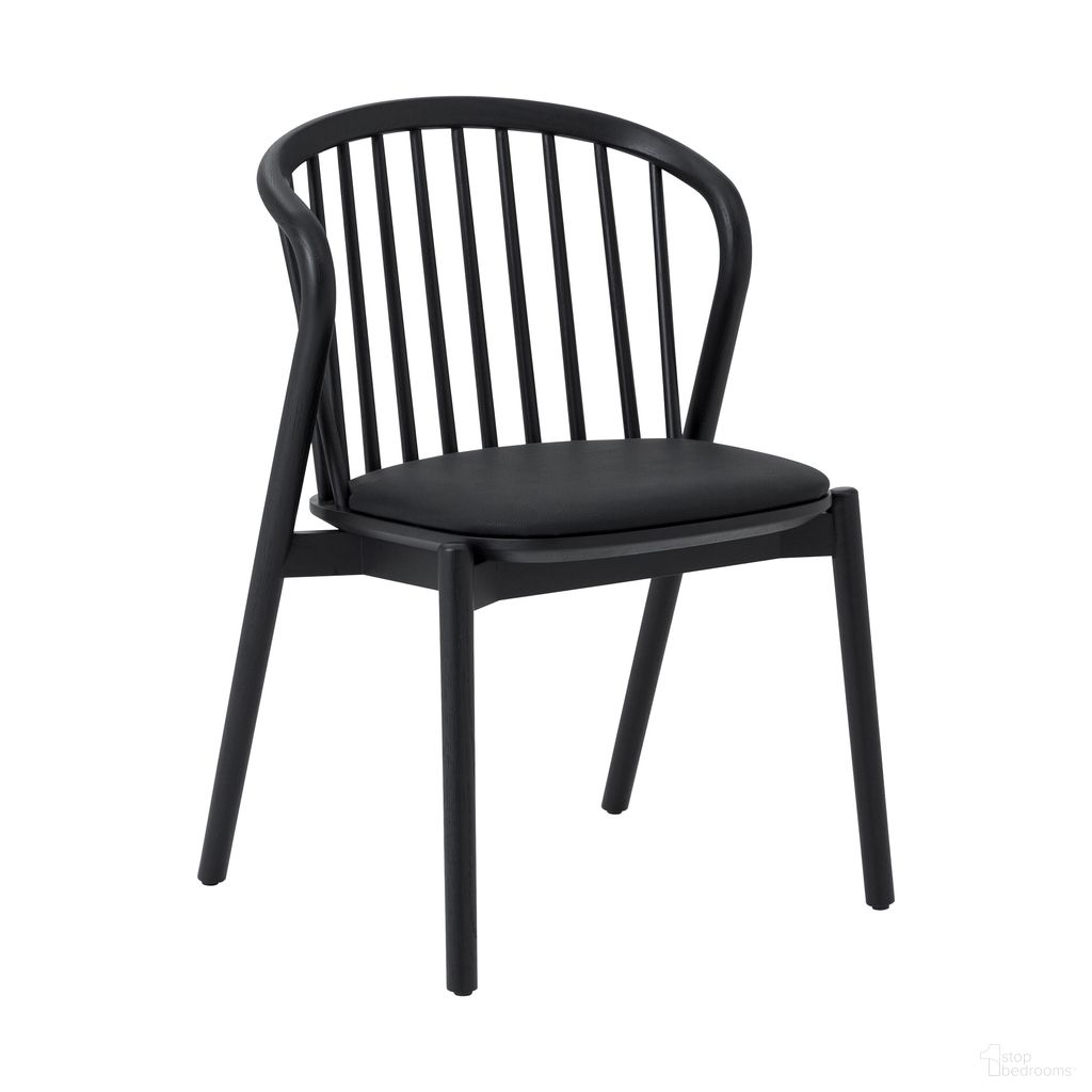 Armen Living Echo Black Oak Wood and Faux Leather Dining Chairs - Thumbnail 2