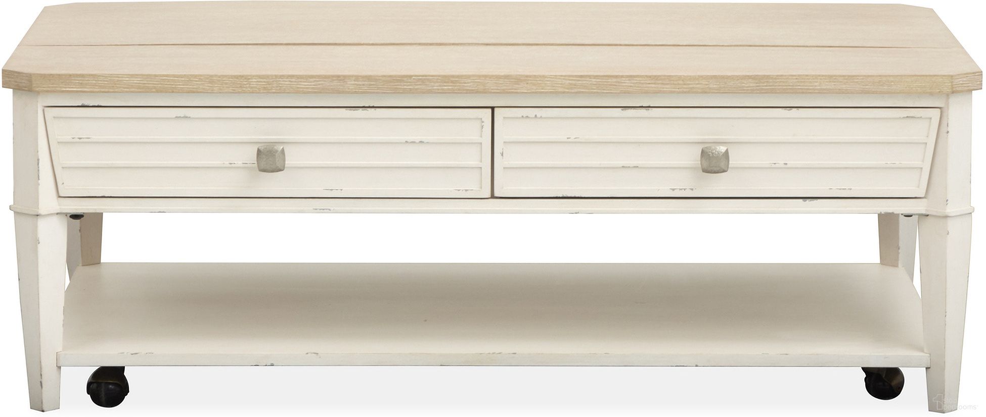 The appearance of Echo Isles Lift Top Storage Cocktail Table With Casters In Sea Pearl and Driftwood designed by Salt Life Home in the transitional interior design. This sea pearl and driftwood piece of furniture was selected by 1StopBedrooms from Echo Isles Collection to add a touch of cosiness and style into your home. Sku: T6310-50. Material: Oak Veneer.