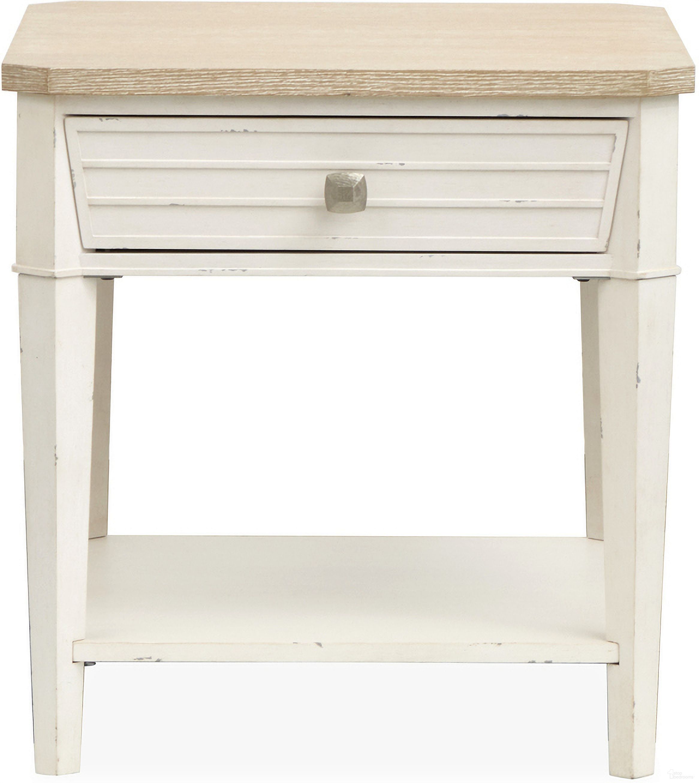 The appearance of Echo Isles Rectangular End Table In Sea Pearl and Driftwood designed by Salt Life Home in the transitional interior design. This sea pearl and driftwood piece of furniture was selected by 1StopBedrooms from Echo Isles Collection to add a touch of cosiness and style into your home. Sku: T6310-03. Material: Oak Veneer.