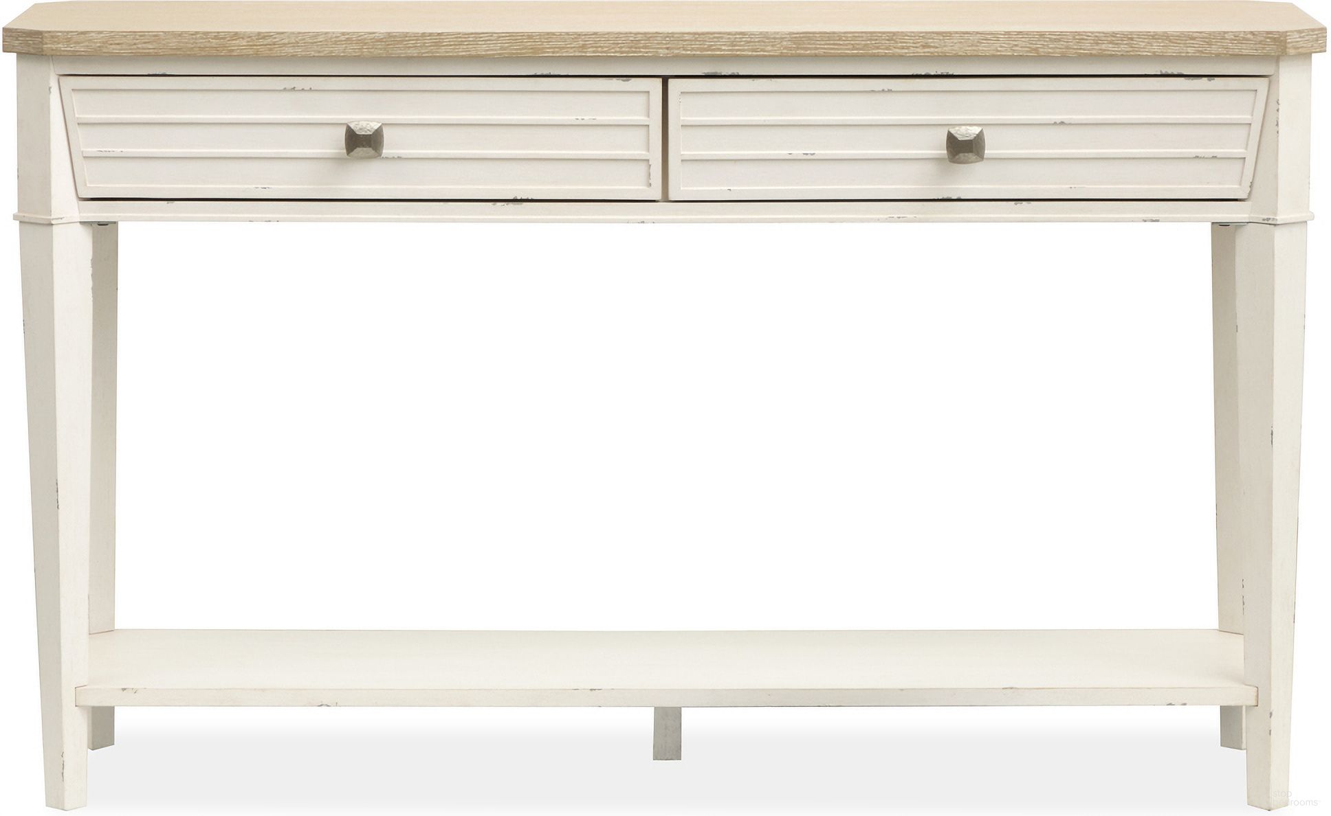 The appearance of Echo Isles Rectangular Sofa Table In Sea Pearl and Driftwood designed by Salt Life Home in the transitional interior design. This sea pearl and driftwood piece of furniture was selected by 1StopBedrooms from Echo Isles Collection to add a touch of cosiness and style into your home. Sku: T6310-73. Material: Oak Veneer.