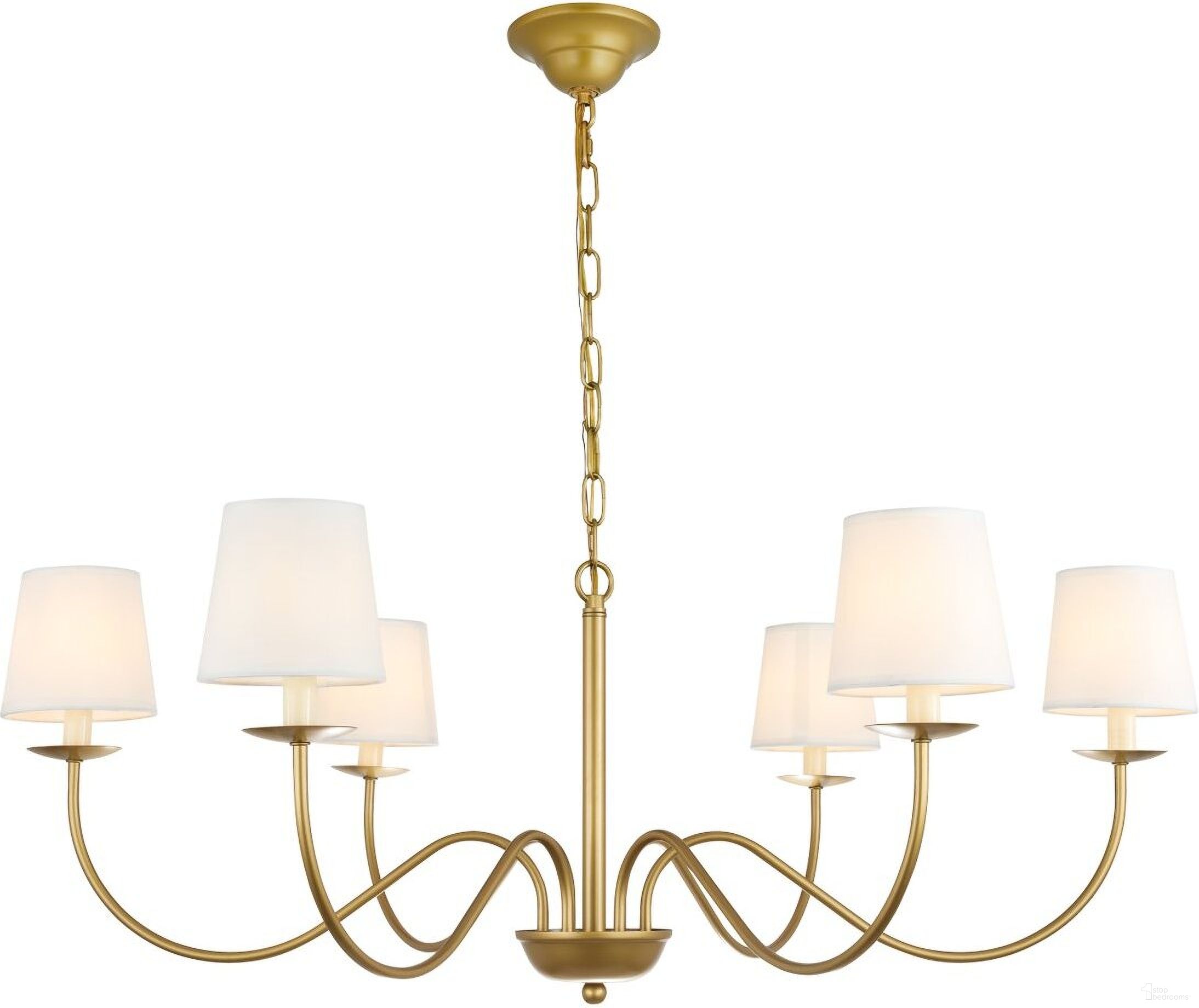 Eclipse 6 Light Brass And White Shade Chandelier