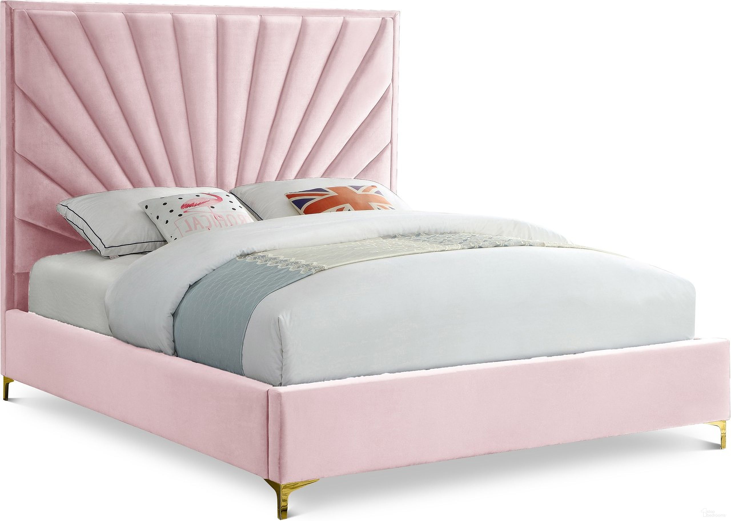 The appearance of Eclipse Velvet Full Bed In Pink designed by Meridian in the modern / contemporary interior design. This pink piece of furniture was selected by 1StopBedrooms from Eclipse Collection to add a touch of cosiness and style into your home. Sku: EclipsePink-F Box 1/2 (HB/Slats);EclipsePink-F Box 2/2 (Siderails/FB/Metal Legs/Metal Bar). Bed Type: Panel Bed. Bed Size: Full. Material: Velvet.