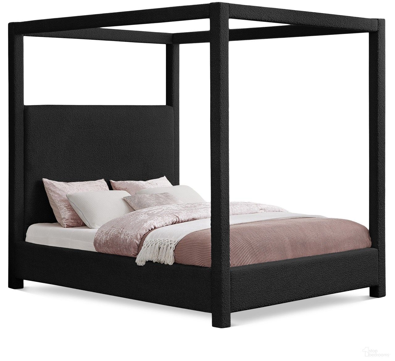 The appearance of Eden Boucle Fabric King Bed In Black designed by Meridian in the modern / contemporary interior design. This black piece of furniture was selected by 1StopBedrooms from Eden Collection to add a touch of cosiness and style into your home. Sku: EdenBlack-K Box 1/3 (Headboard / Slats);EdenBlack-K Box 2/3 (Footboard / Rails);EdenBlack-K Box 3/3 (Posts). Bed Type: Canopy Bed. Bed Size: King. Material: Plywood.