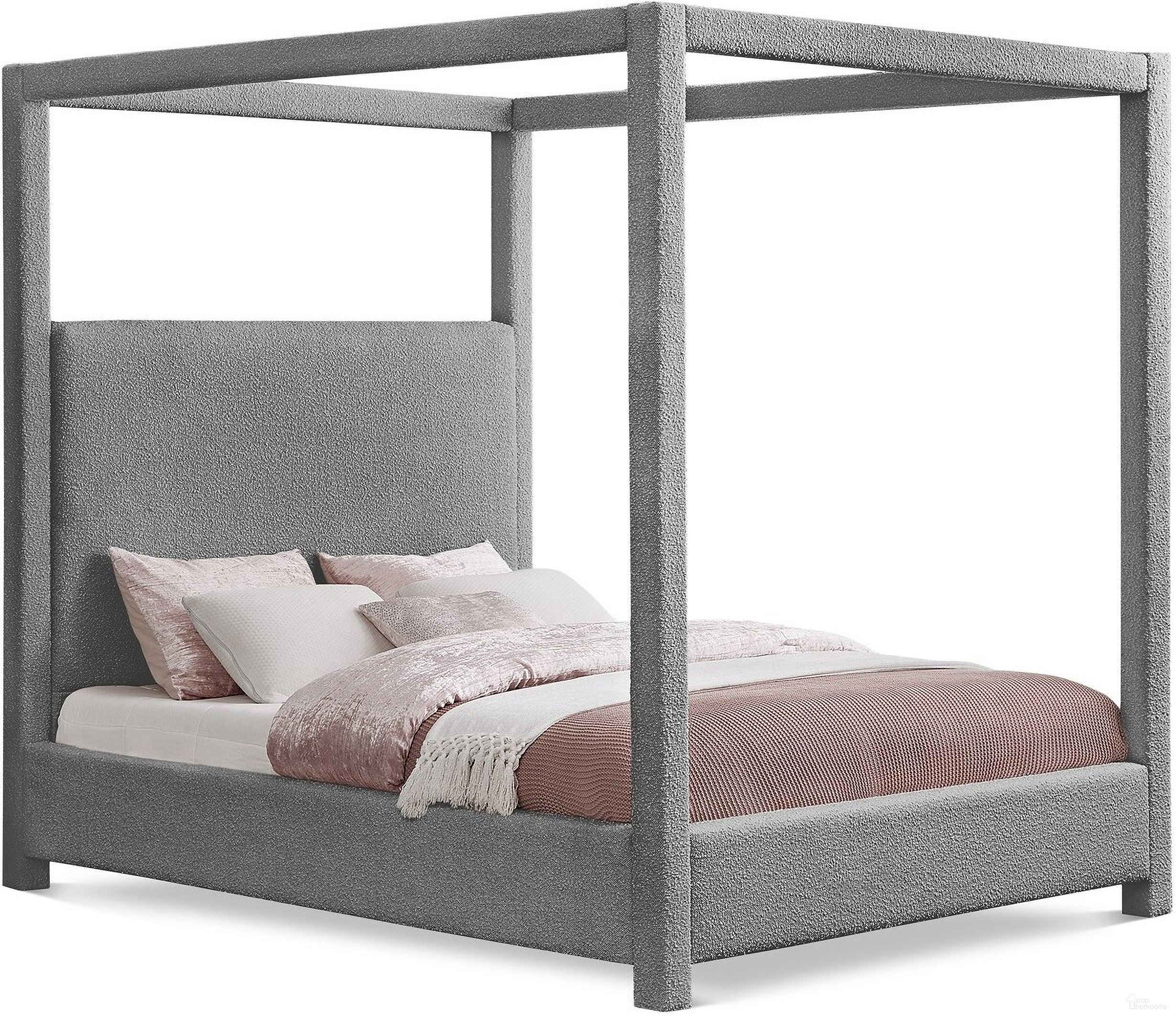 The appearance of Eden Boucle Fabric King Bed In Grey designed by Meridian in the modern / contemporary interior design. This grey piece of furniture was selected by 1StopBedrooms from Eden Collection to add a touch of cosiness and style into your home. Sku: EdenGrey-K Box 1/3 (Headboard / Slats);EdenGrey-K Box 2/3 (Footboard / Rails);EdenGrey-K Box 3/3 (Posts). Bed Type: Canopy Bed. Bed Size: King. Material: Plywood.