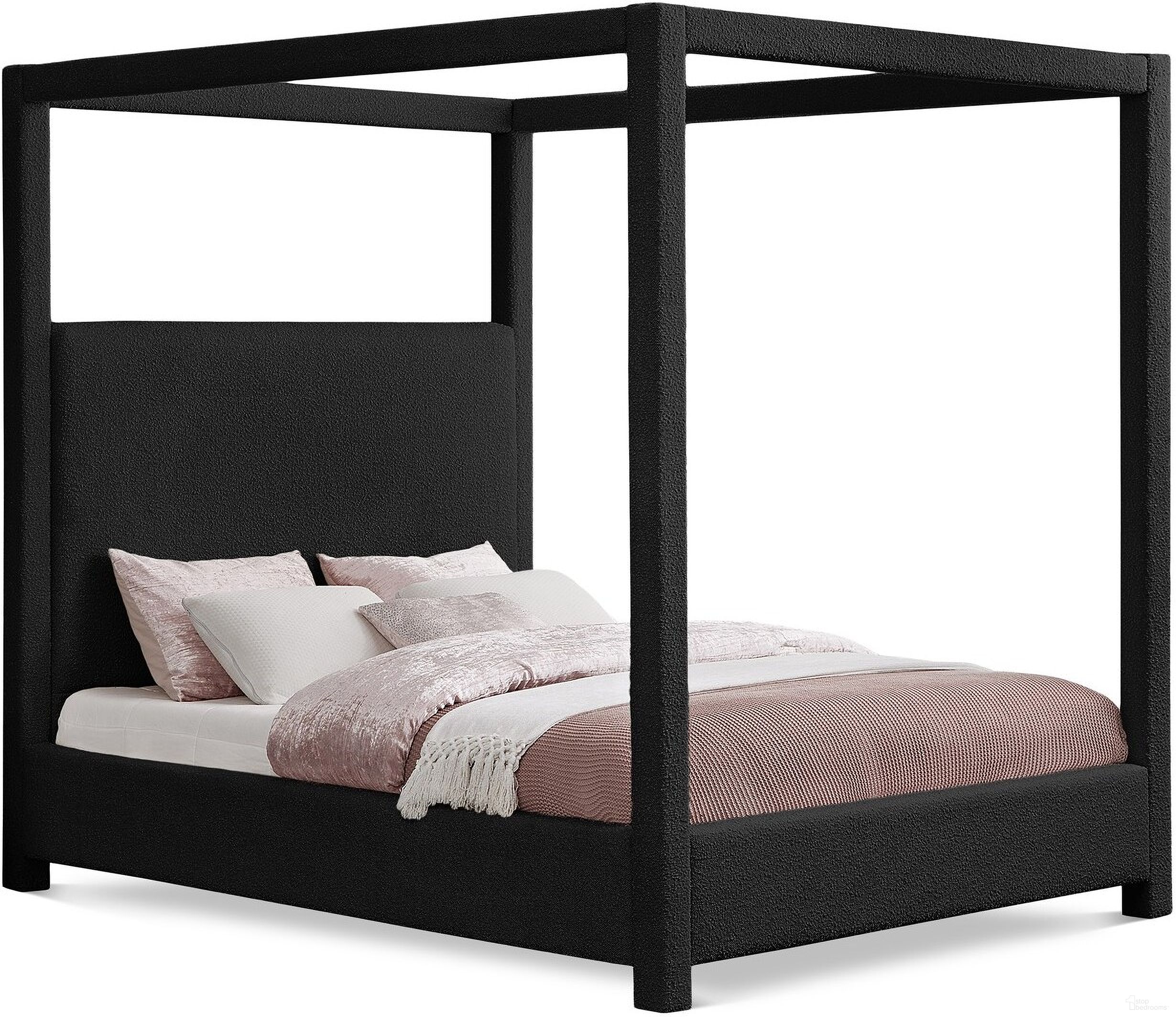 Eden Boucle Fabric Queen Bed In Black