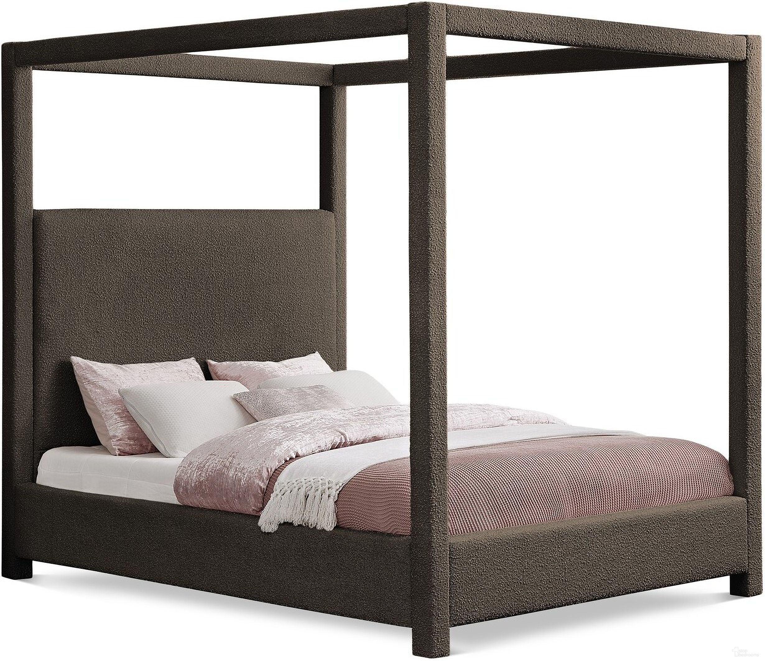 Eden Boucle Fabric Queen Bed In Brown