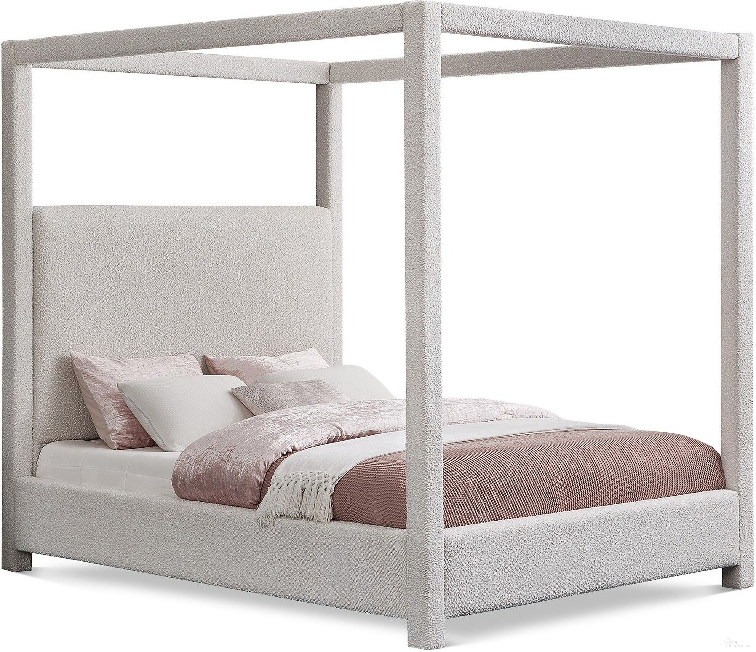 The appearance of Eden Boucle Fabric Queen Bed In Cream designed by Meridian in the modern / contemporary interior design. This cream piece of furniture was selected by 1StopBedrooms from Eden Collection to add a touch of cosiness and style into your home. Sku: EdenCream-Q Box 1/3 (Headboard / Slats);EdenCream-Q Box 2/3 (Footboard / Rails);EdenCream-Q Box 3/3 (Posts). Bed Type: Canopy Bed. Bed Size: Queen. Material: Plywood.