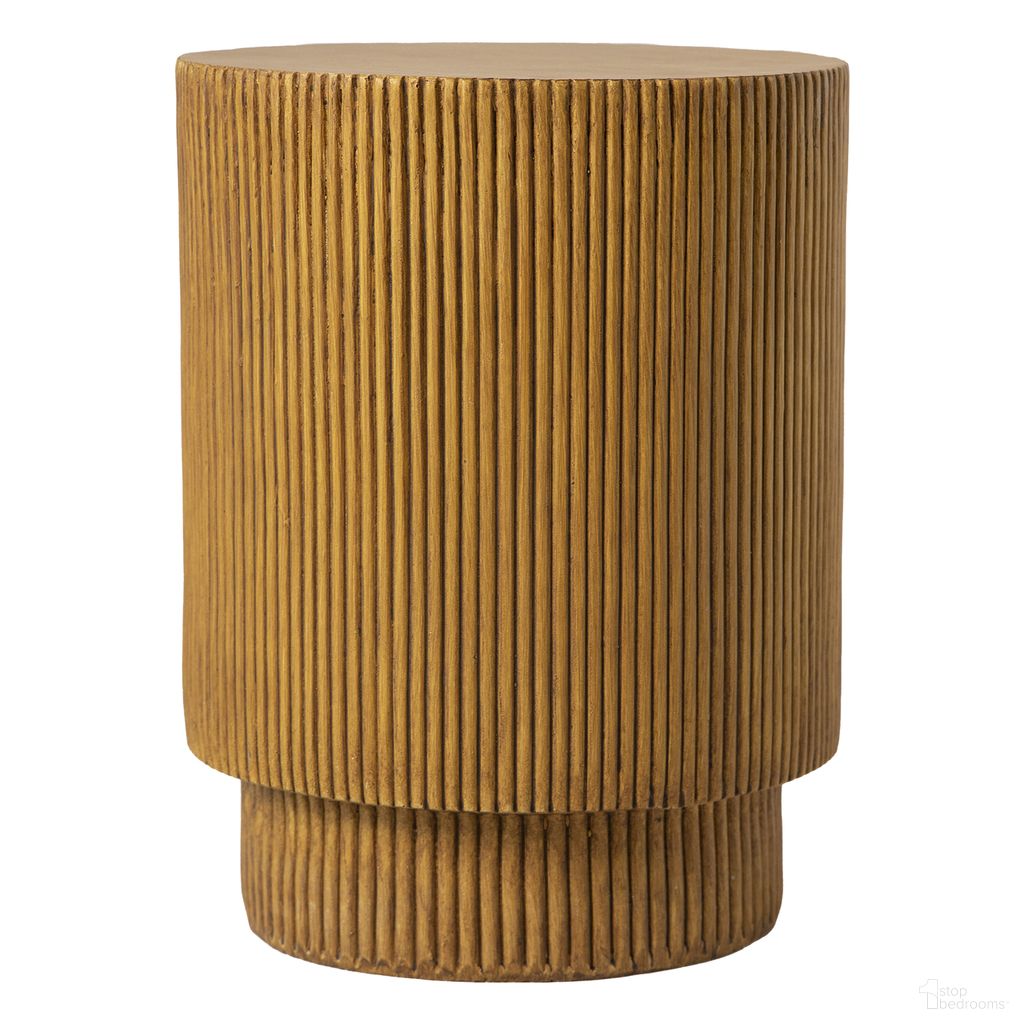 Eden Fiberglass Outdoor Side Table In Wood Brown