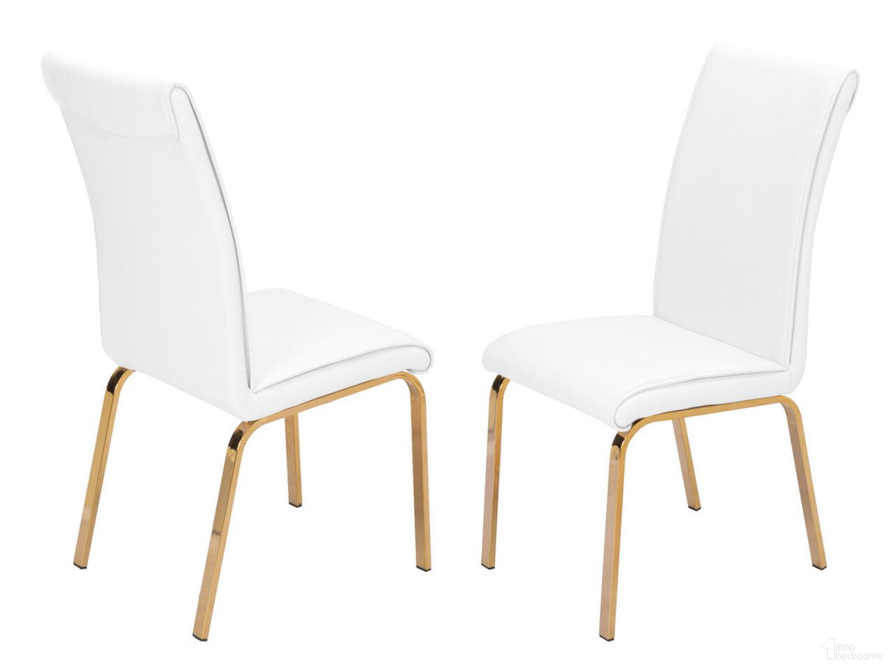 The appearance of Eden Upholstered Chairs Set of 2 In White Faux Leather and Gold Chrome Base designed by Best Quality Furniture in the modern / contemporary interior design. This white and gold piece of furniture  was selected by 1StopBedrooms from Eden Collection to add a touch of cosiness and style into your home. Sku: D59-SC. Material: Faux Leather. Chair Type: Side Chair.