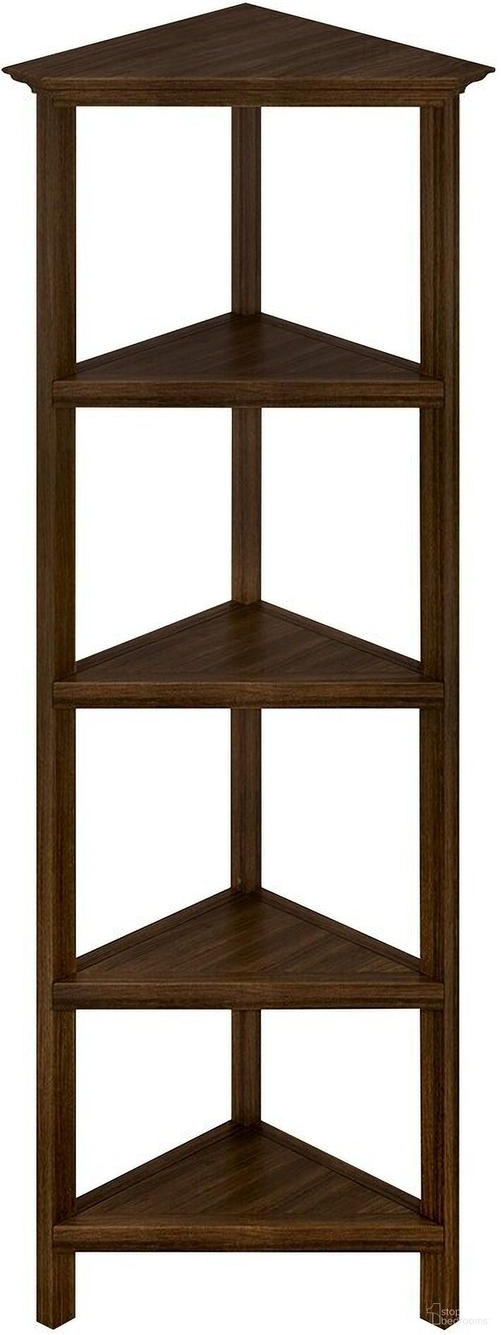 The appearance of Edenton 4-Shelf Tall Wood Corner Bookcase with Open Bookshelves In Walnut designed by New Ridge Home Goods in the country / farmhouse interior design. This walnut piece of furniture was selected by 1StopBedrooms from Edenton Collection to add a touch of cosiness and style into your home. Sku: 5020-163. Material: Pine.
