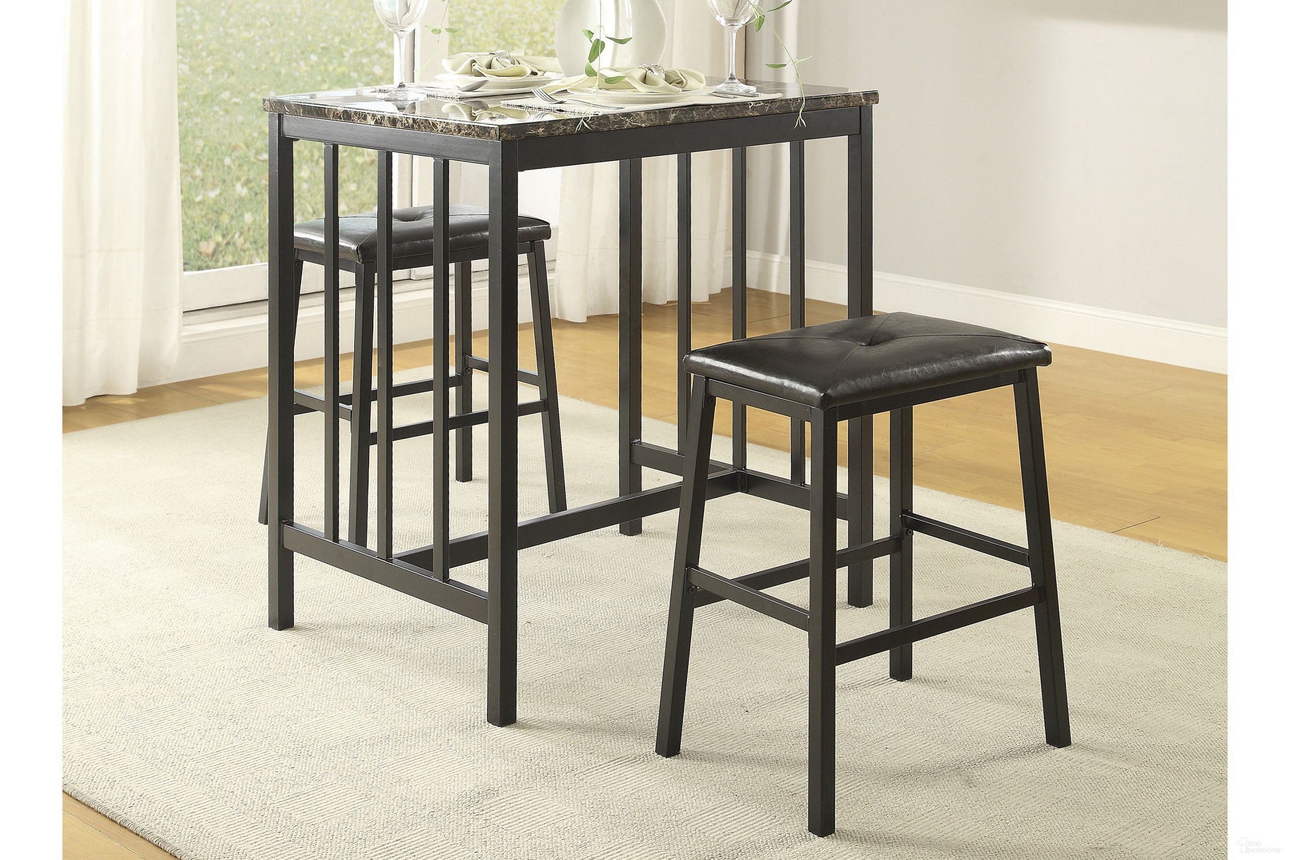The appearance of Edgar 3 Piece Pack Faux Marble Counter Height Set designed by Homelegance in the transitional interior design. This brown piece of furniture was selected by 1StopBedrooms from Edgar Collection to add a touch of cosiness and style into your home. Sku: 5106BK. Material: Metal. Table Top Shape: Rectangular.