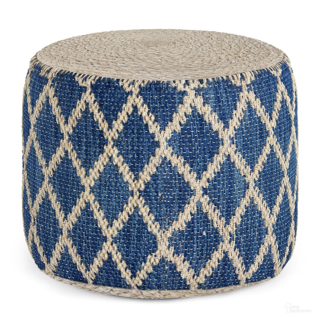 The appearance of Edgeley Woven Braided Jute Round Pouf In Classic Blue and Natural designed by Simpli Home in the bohemian interior design. This classic blue/natural piece of furniture was selected by 1StopBedrooms from Edgeley Collection to add a touch of cosiness and style into your home. Sku: AXCPF-77-BN. Material: Jute.