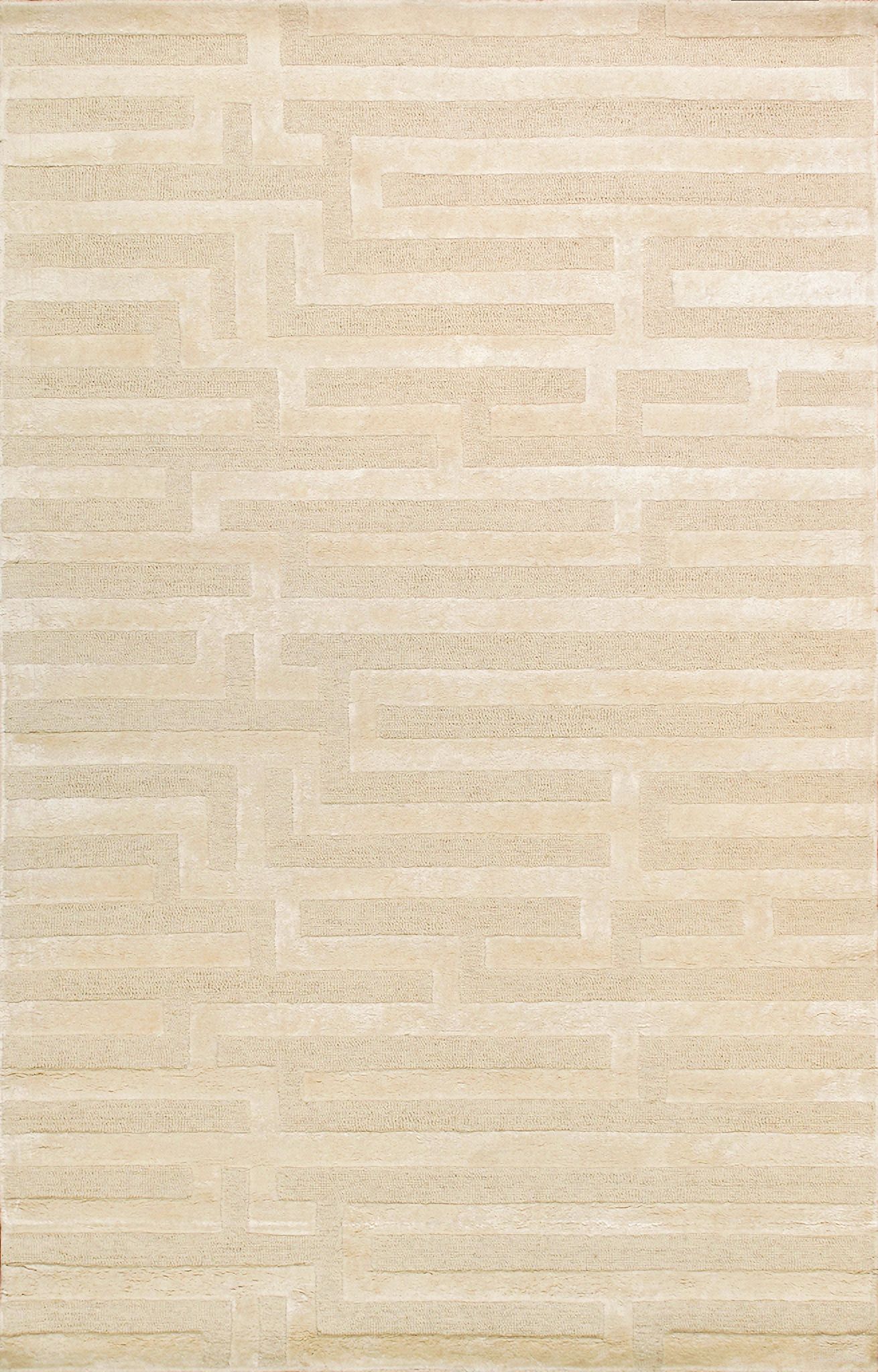 Edgy Collection Hand-Tufted Bamboo Silk and Wool Area Rug, 5' x 8' In Ivory