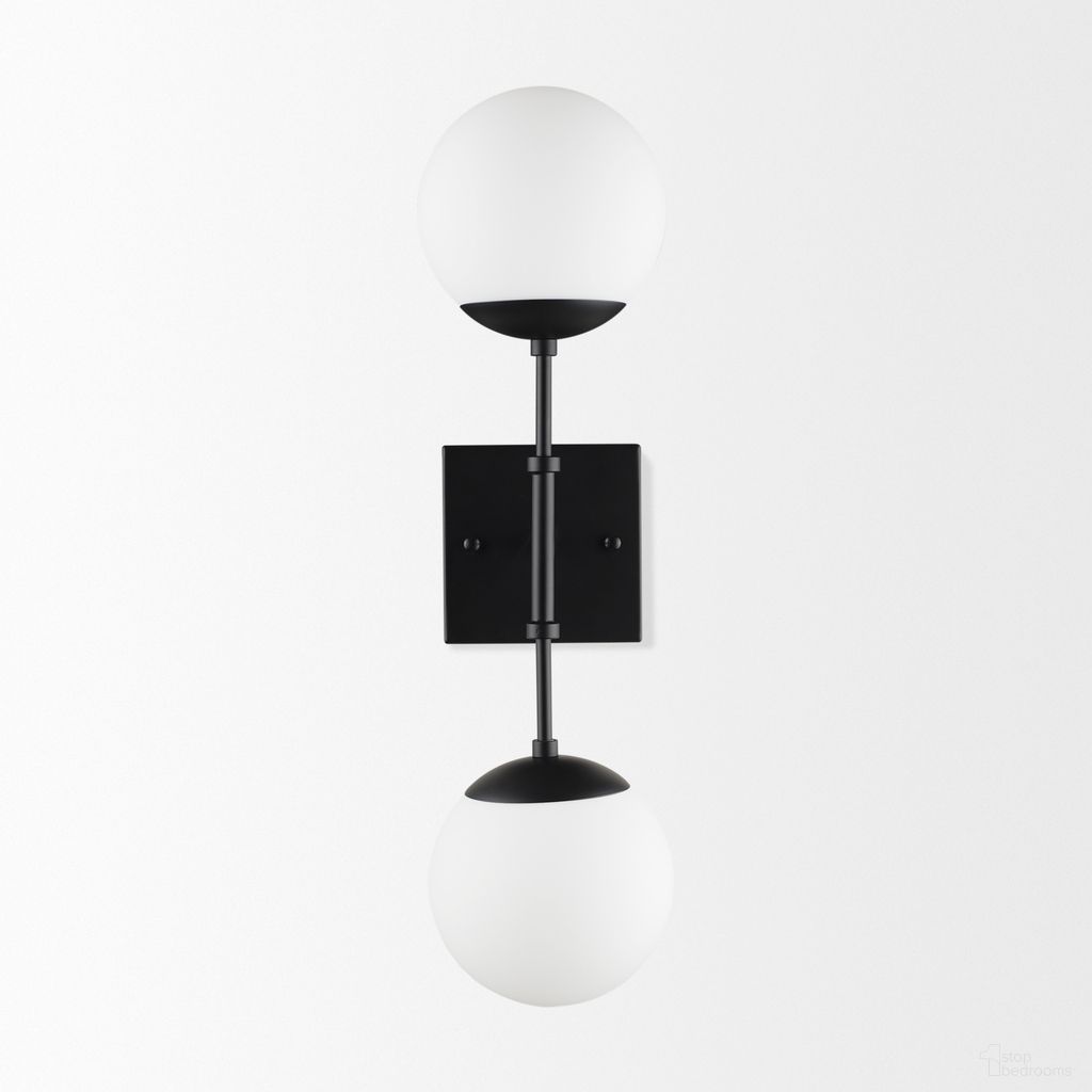 Edie Metal with Frosted Glass Globes 2-Light Wall Sconce In Black