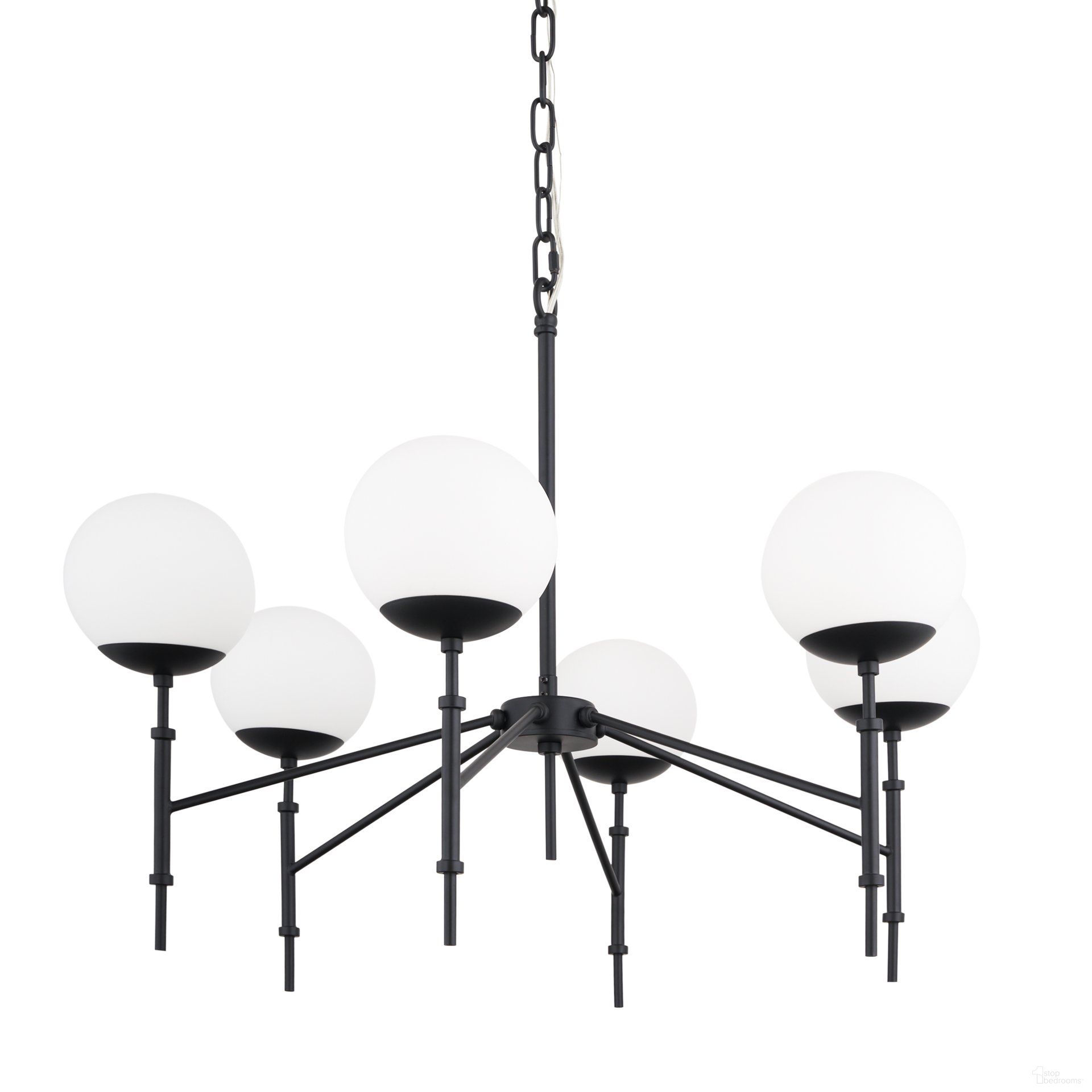 Edie Metal with Frosted Glass Globes 6 Light Chandelier In Matte Black